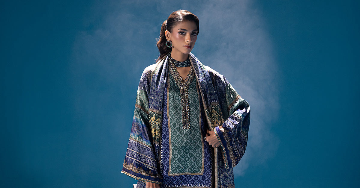 3 Piece Embroidered Satin Silk Suit