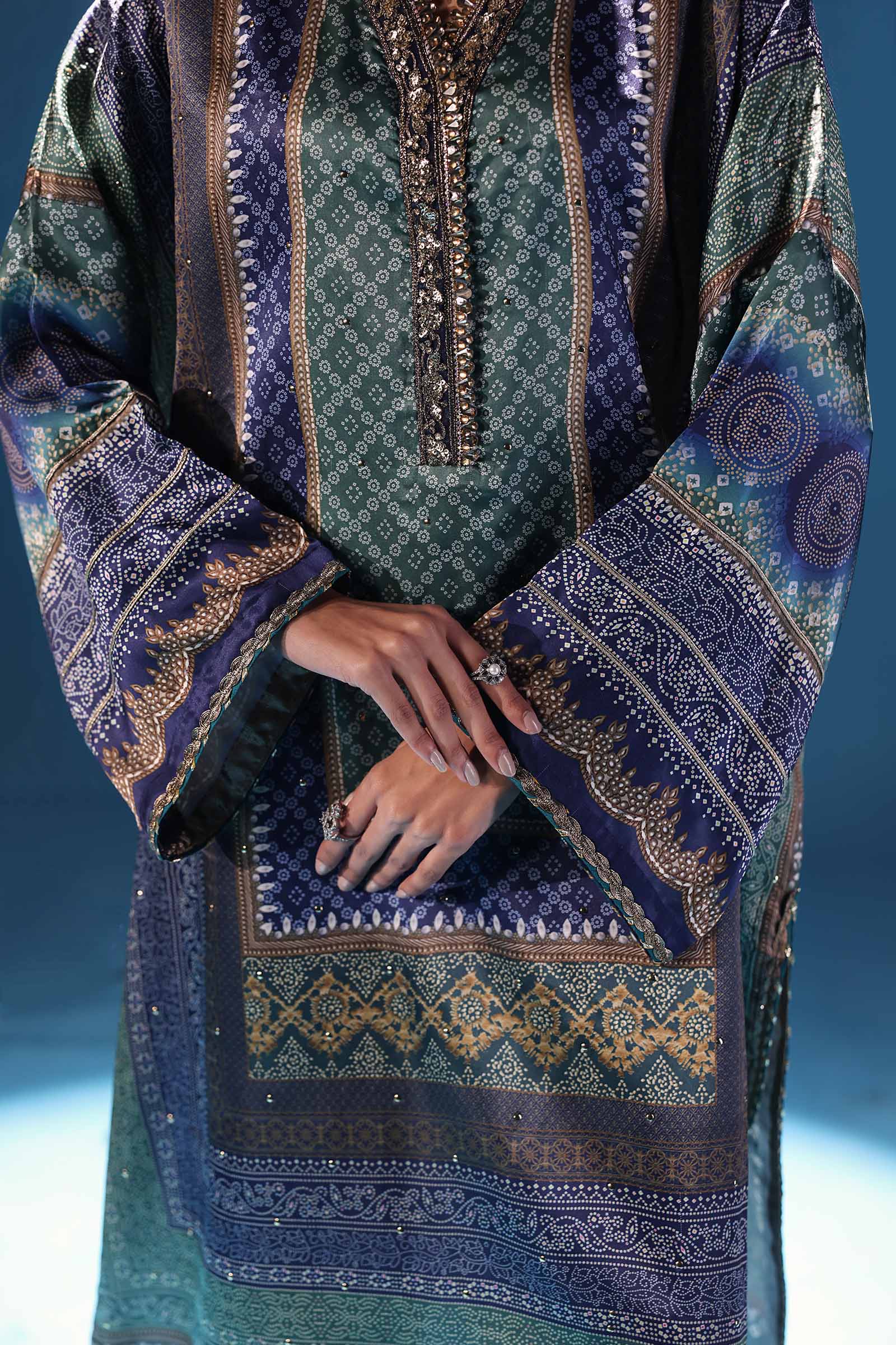 3 Piece Embroidered Satin Silk Suit