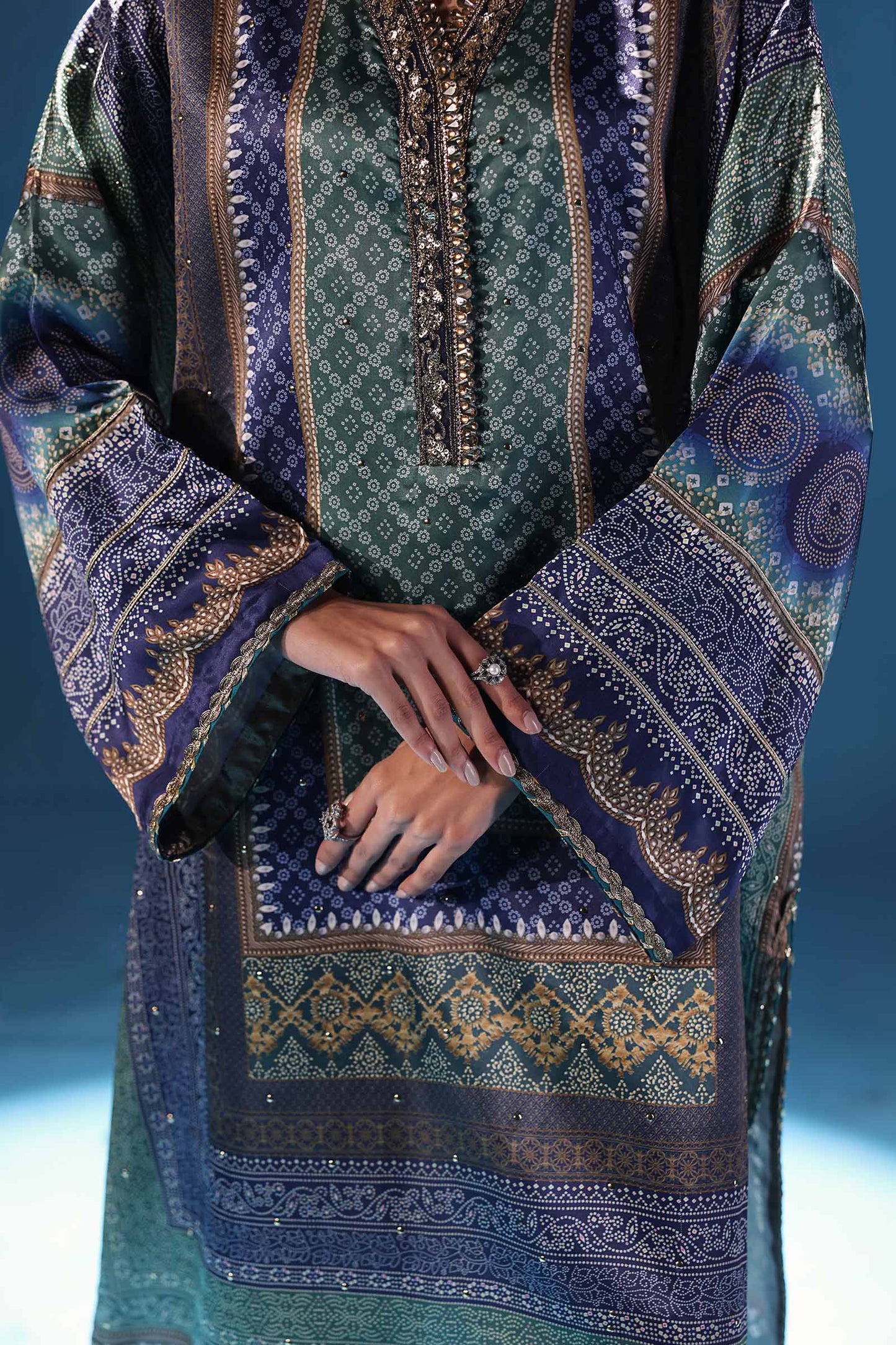 3 Piece Embroidered Satin Silk Suit