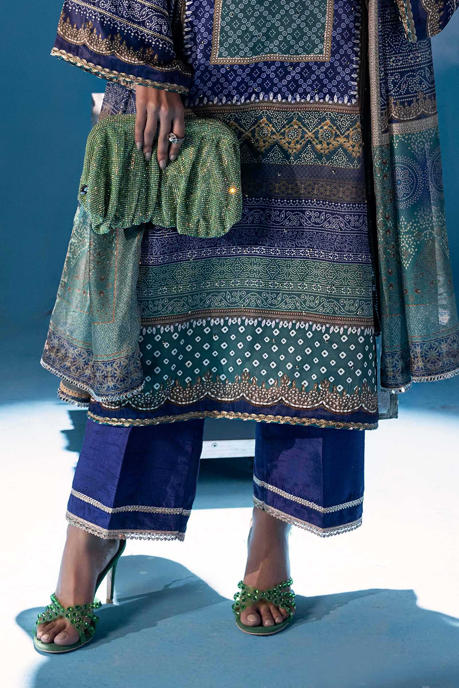 3 Piece Embroidered Satin Silk Suit