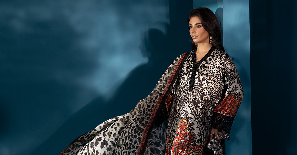 3 Piece Embroidered Satin Silk Suit