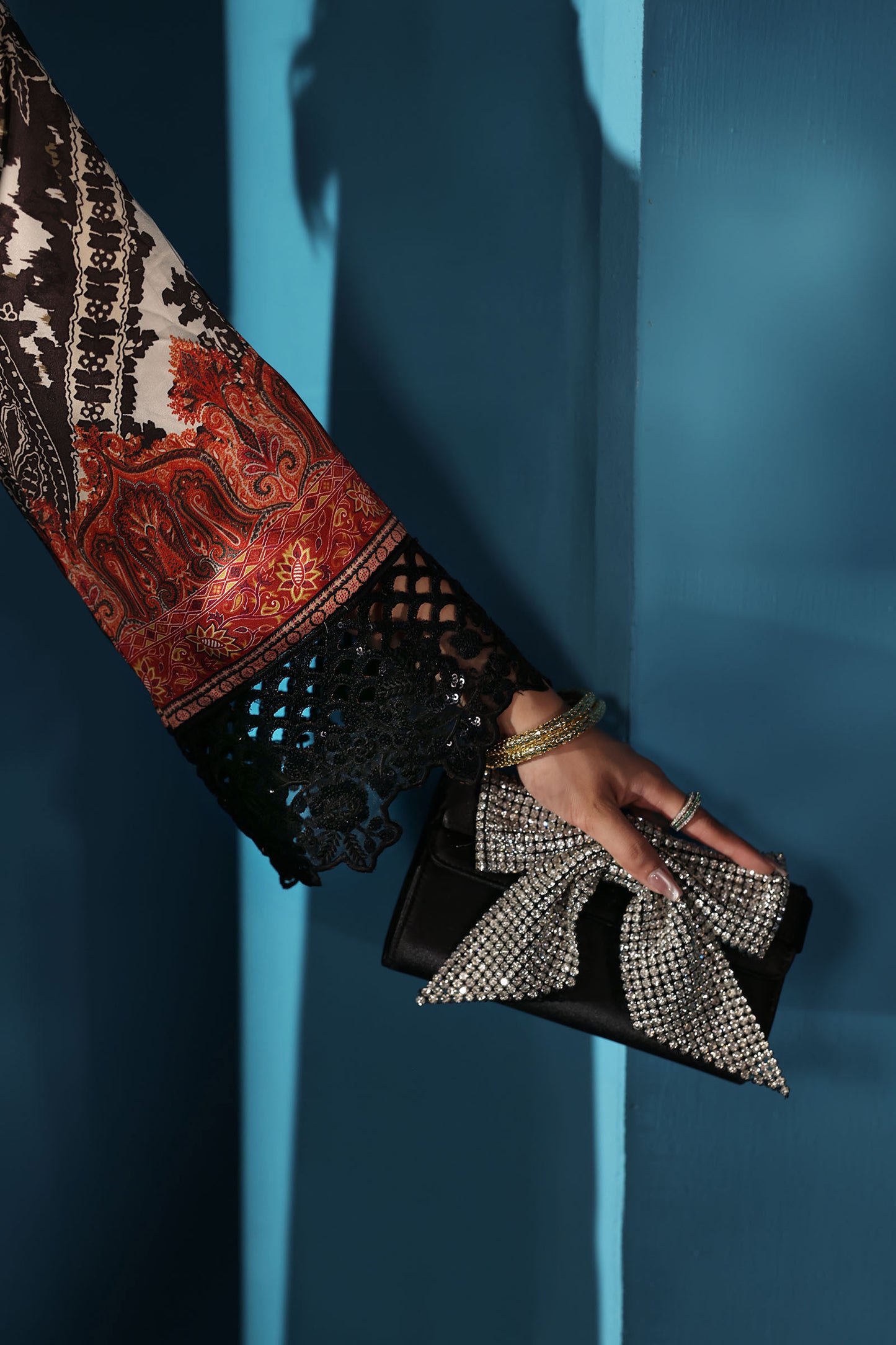 3 Piece Embroidered Satin Silk Suit