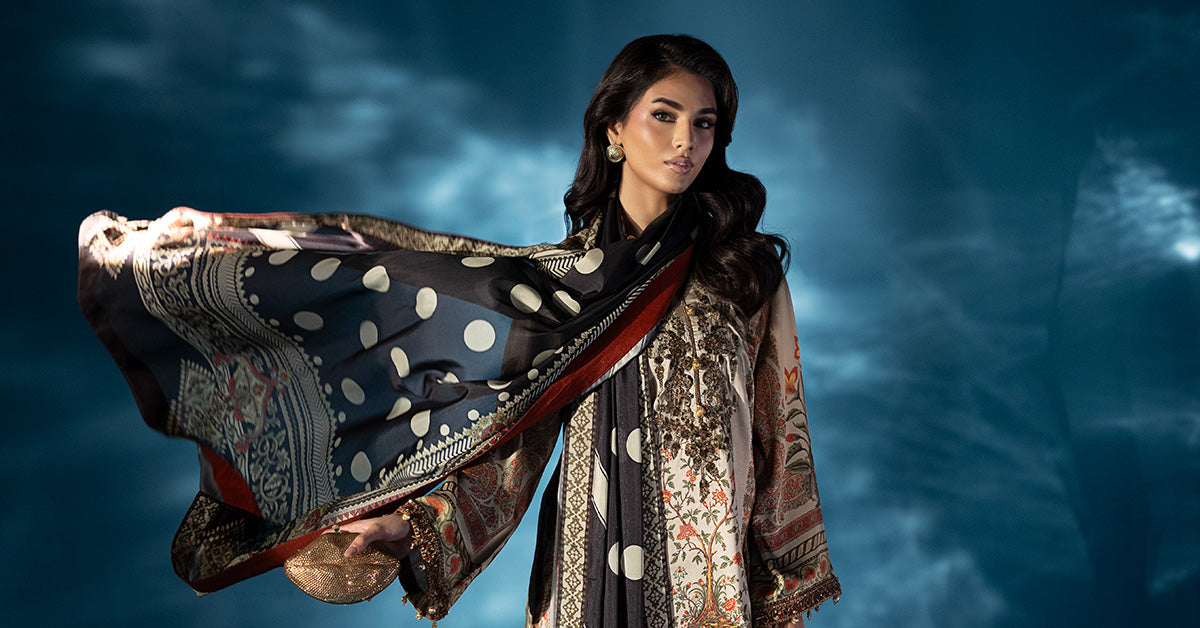 3 Piece Embroidered Satin Silk Suit