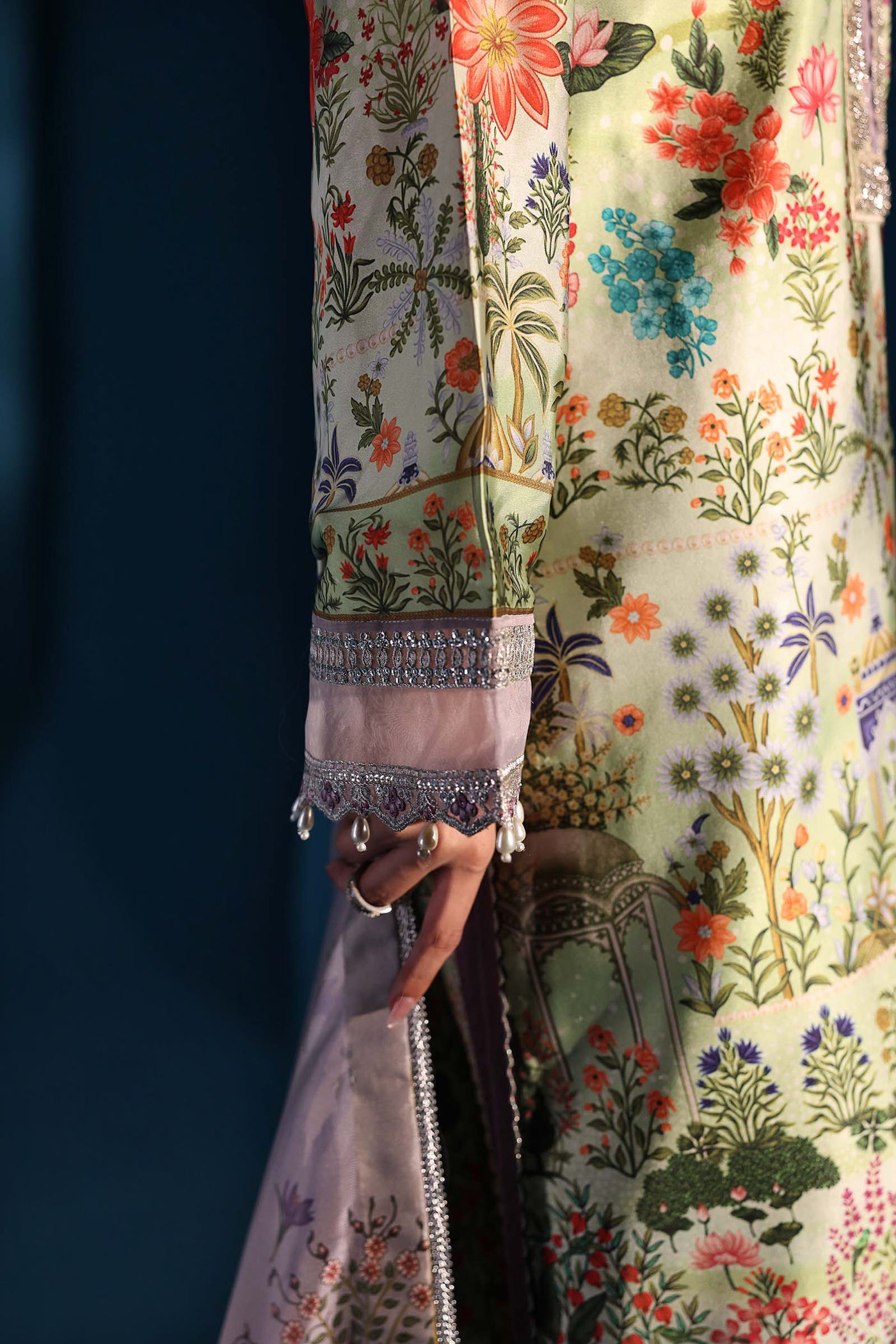 3 Piece Embroidered Satin Silk Suit