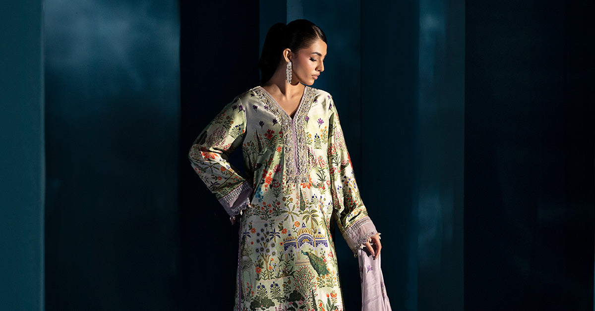 3 Piece Embroidered Satin Silk Suit