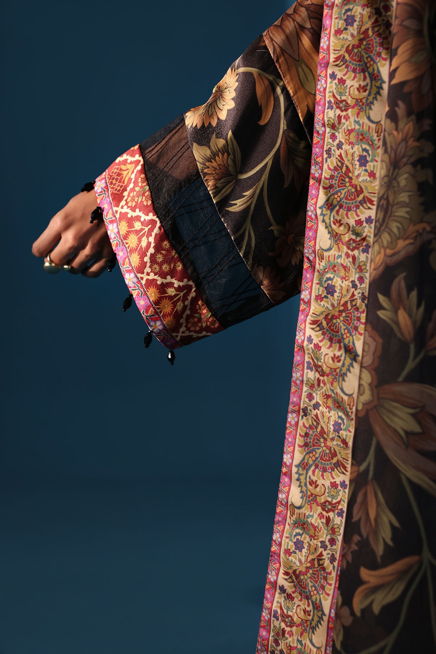 3 Piece Embroidered Satin Silk Suit