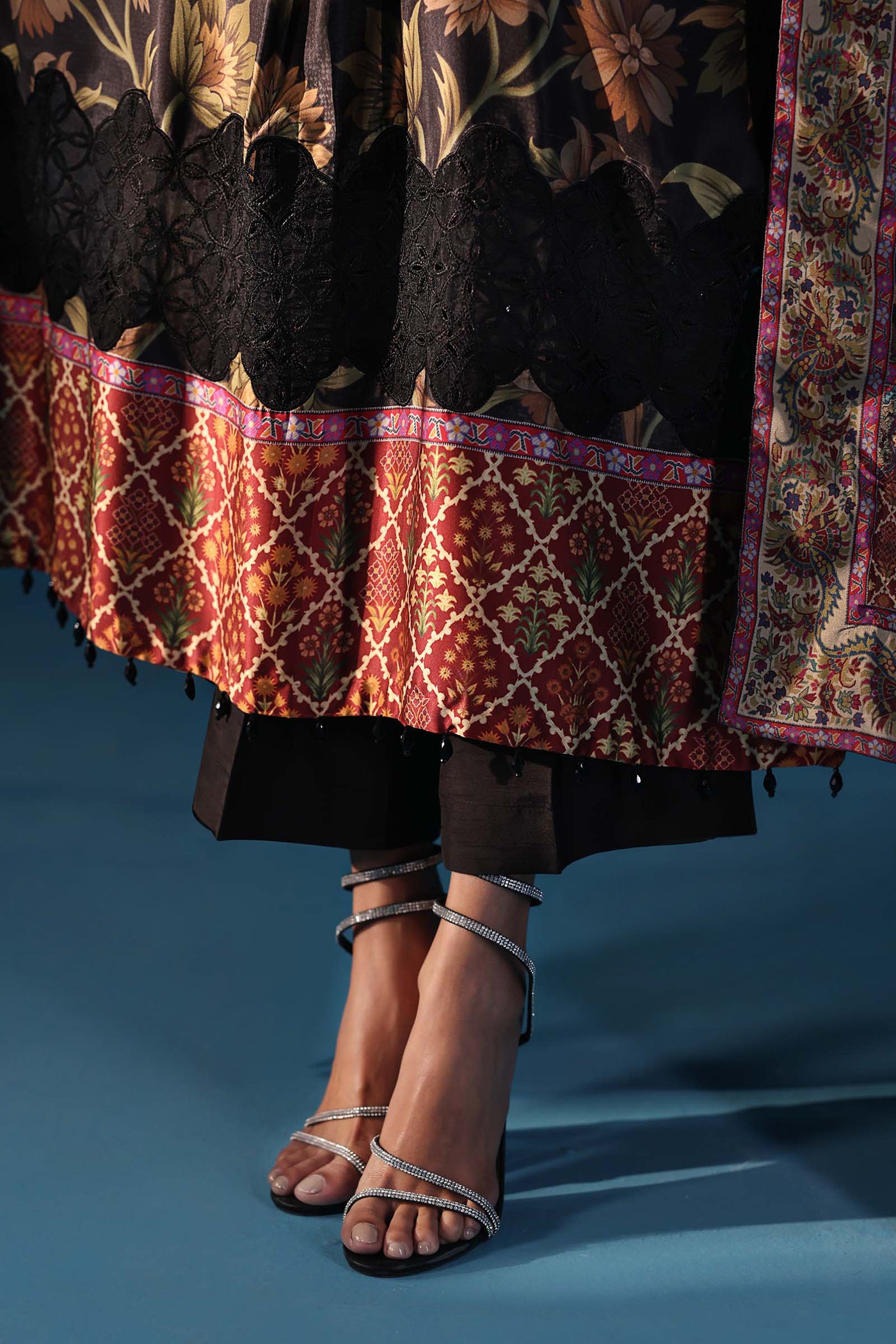3 Piece Embroidered Satin Silk Suit
