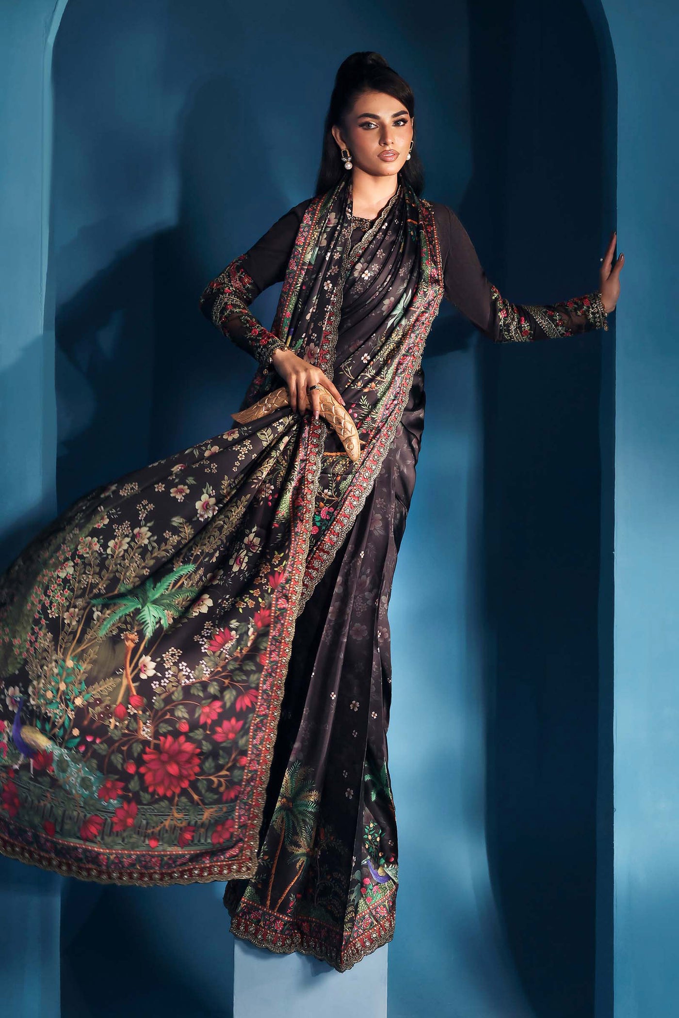 Embroidered Satin Silk Saree