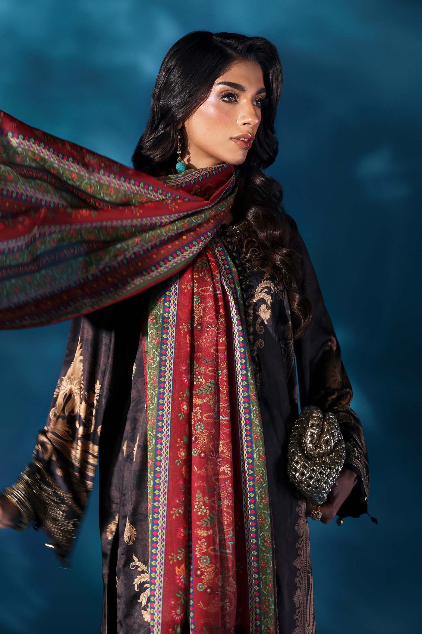 3 Piece Embroidered Satin Silk Suit