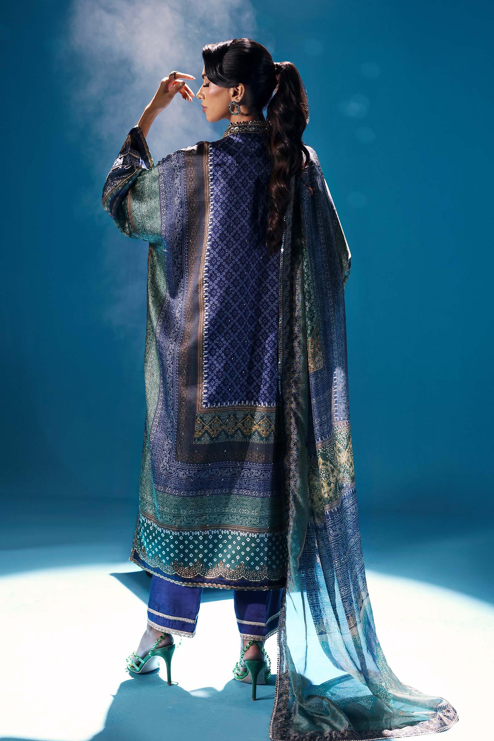 3 Piece Embroidered Satin Silk Suit