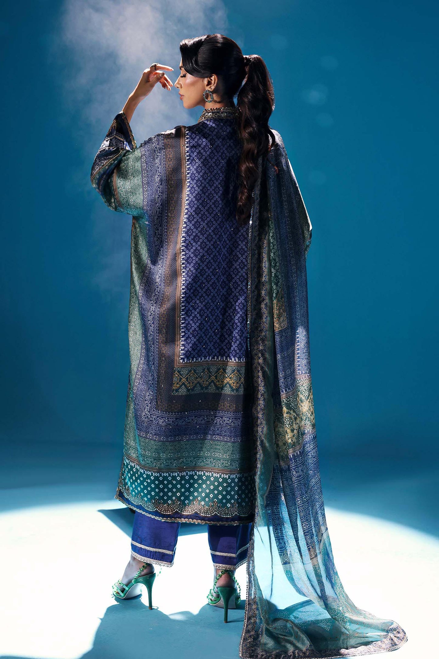 3 Piece Embroidered Satin Silk Suit