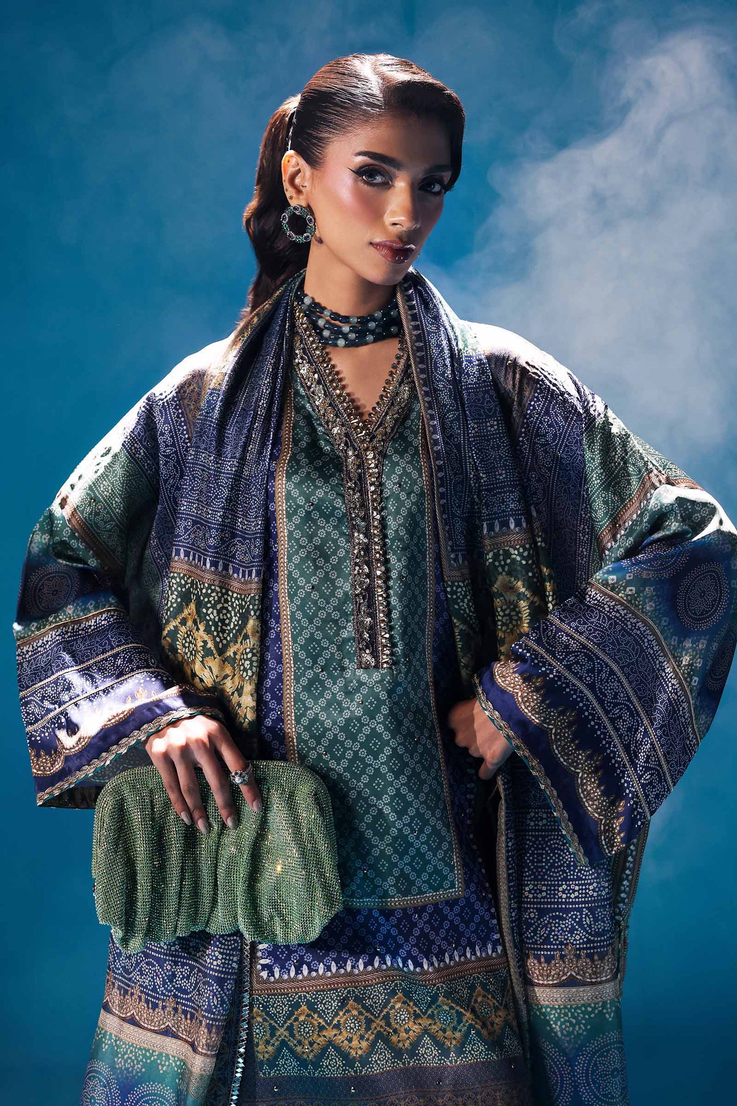 3 Piece Embroidered Satin Silk Suit