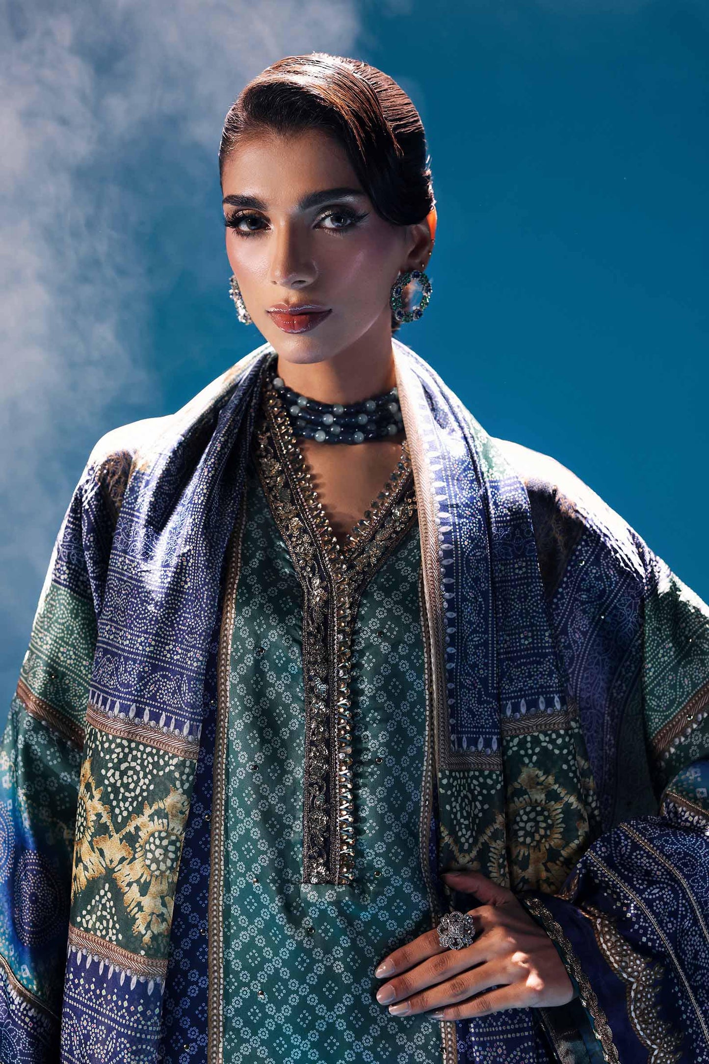 3 Piece Embroidered Satin Silk Suit