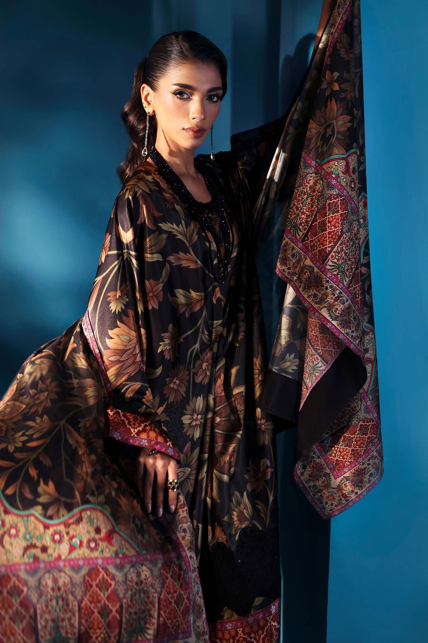 3 Piece Embroidered Satin Silk Suit