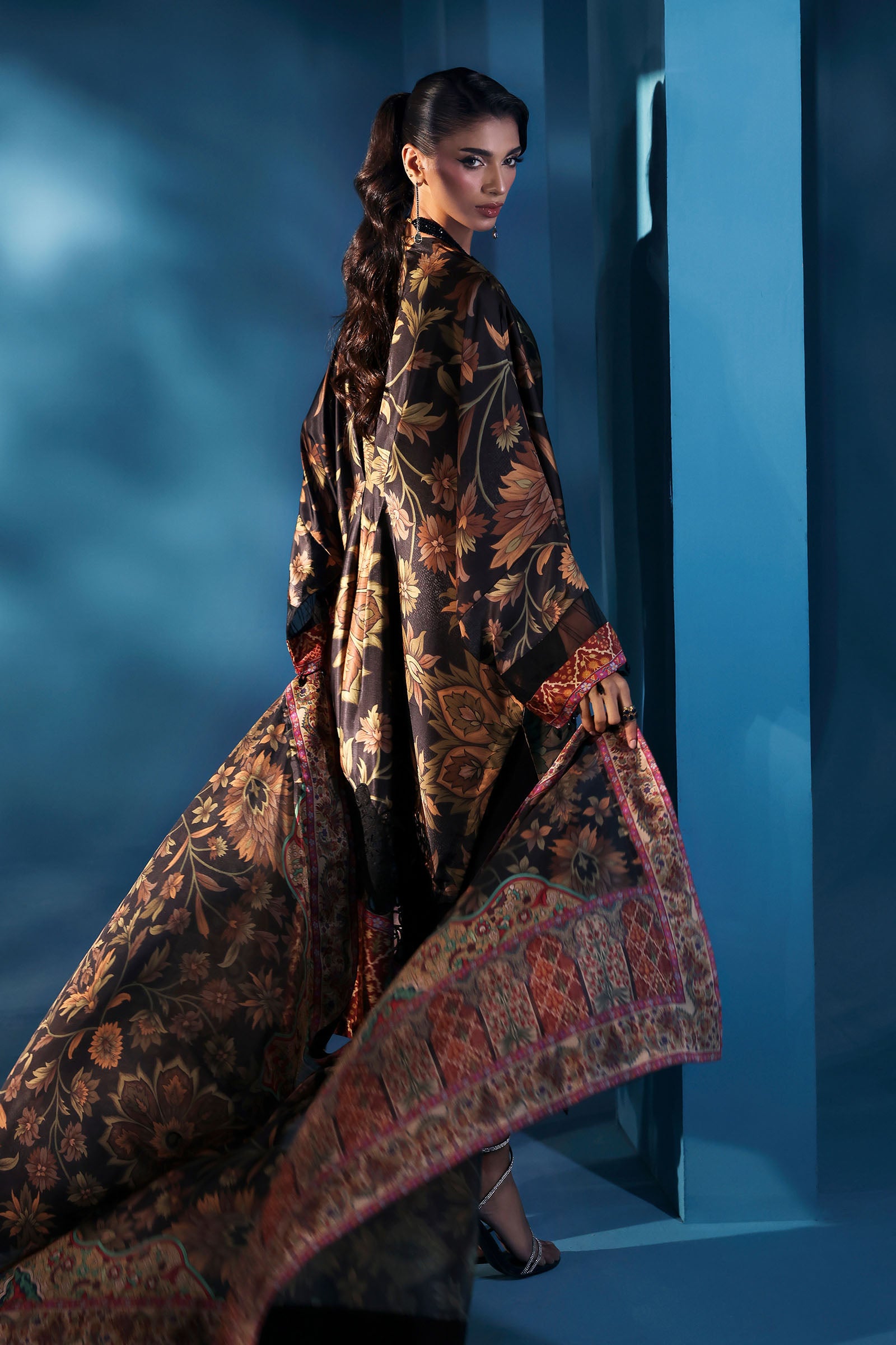 3 Piece Embroidered Satin Silk Suit