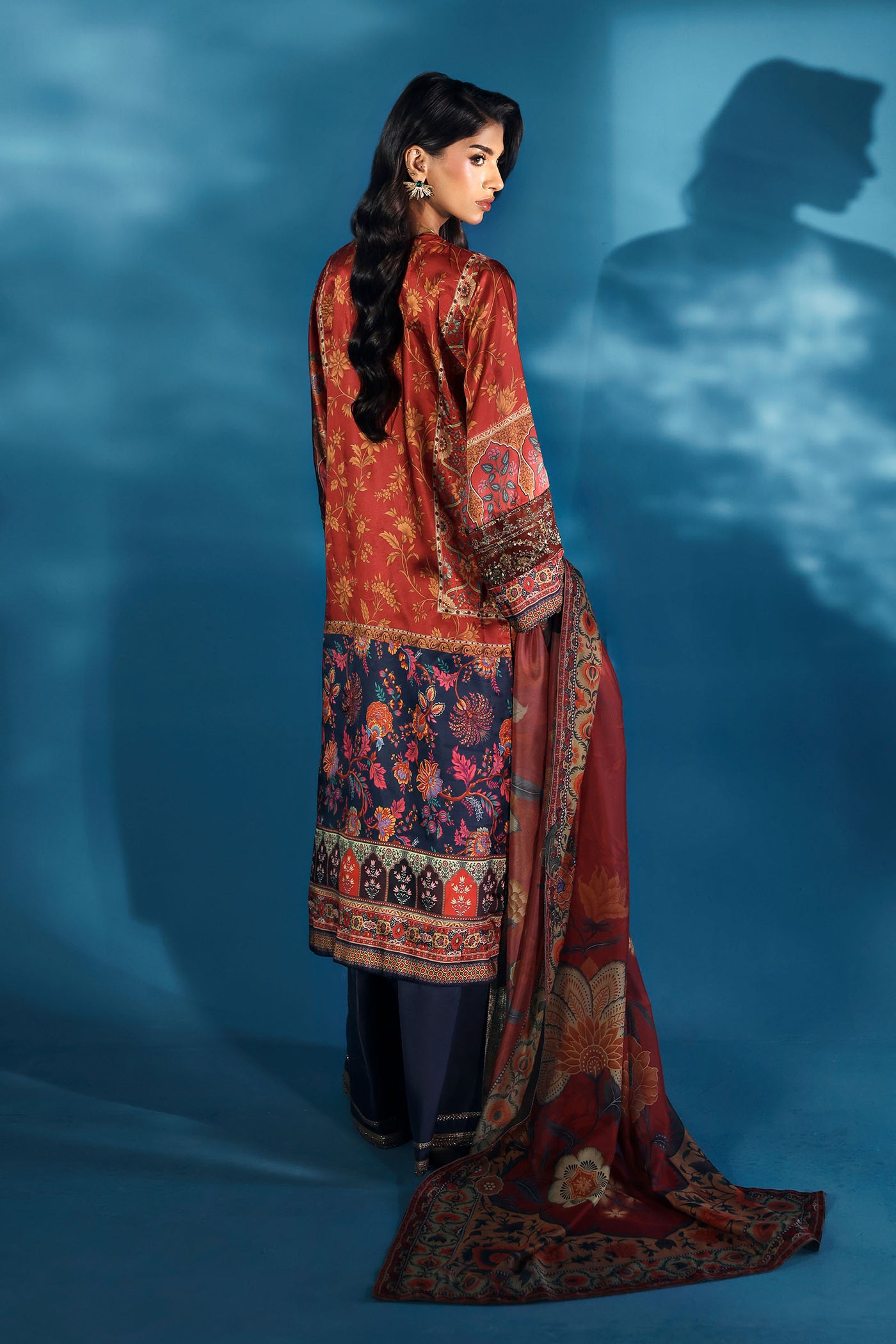 3 Piece Embroidered Satin Silk Suit