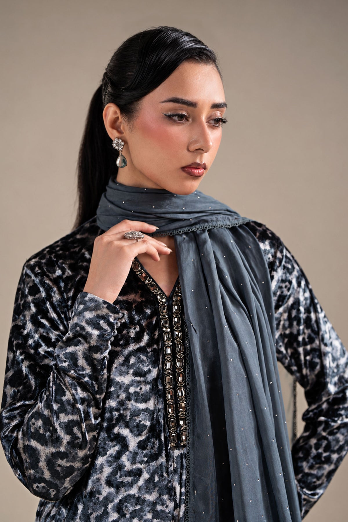 3 Piece Embroidered Velvet Suit