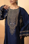 3 Piece Embroidered Self Tassel Silk Suit