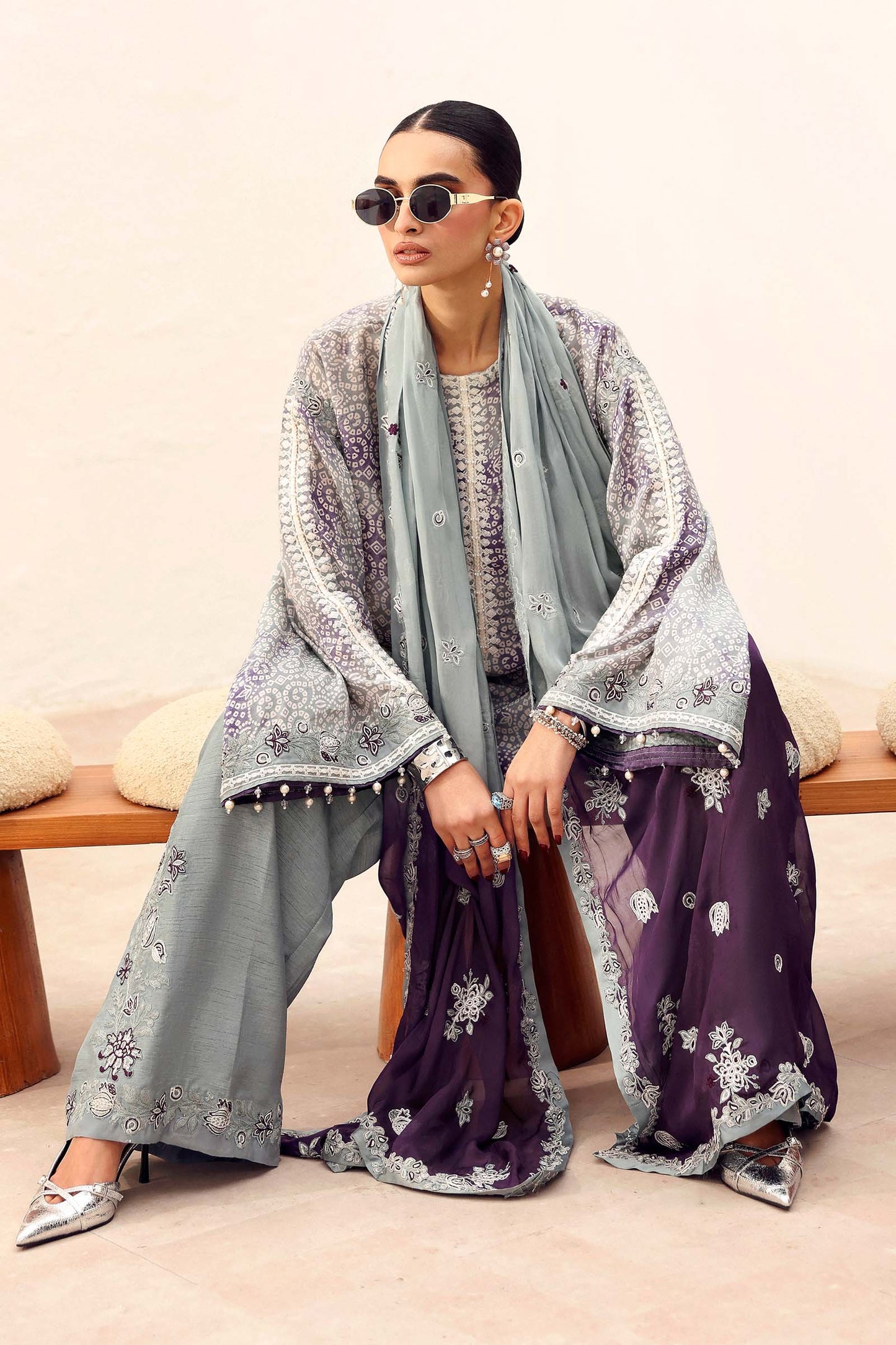 3 Piece Embroidered Silk Suit