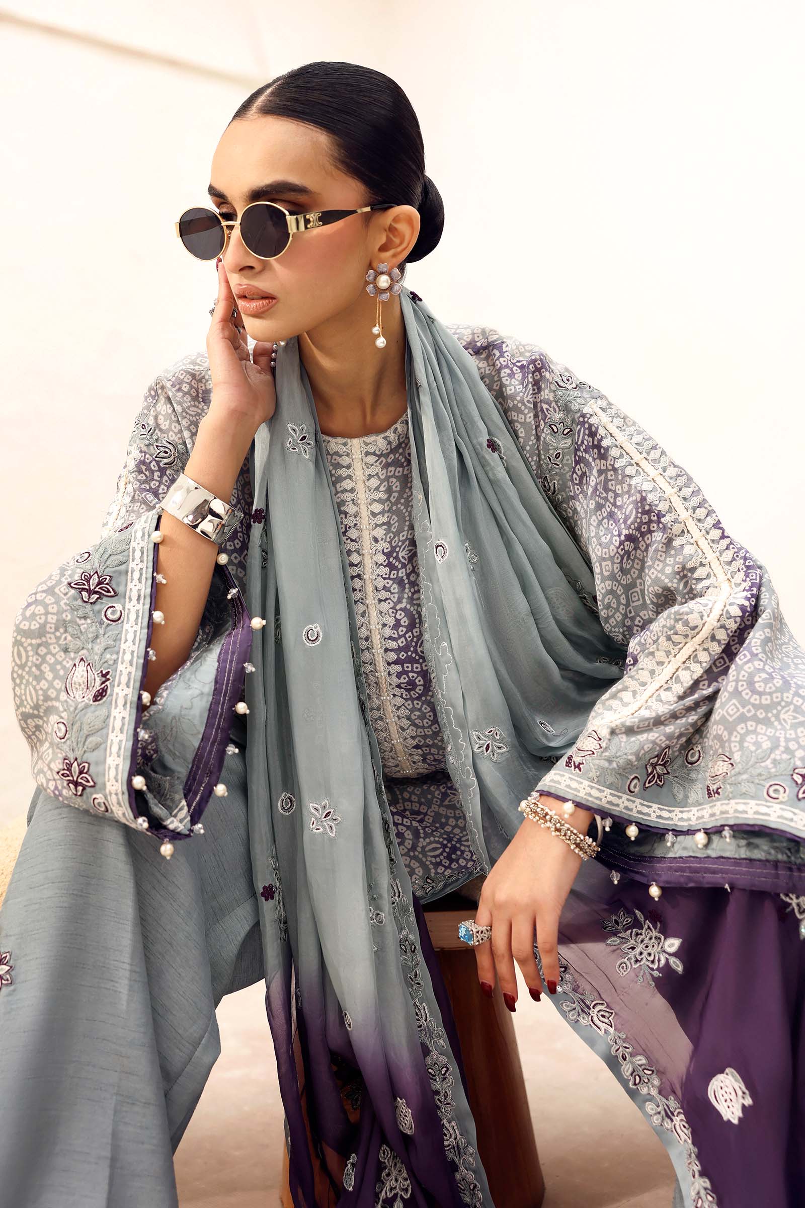 3 Piece Embroidered Silk Suit