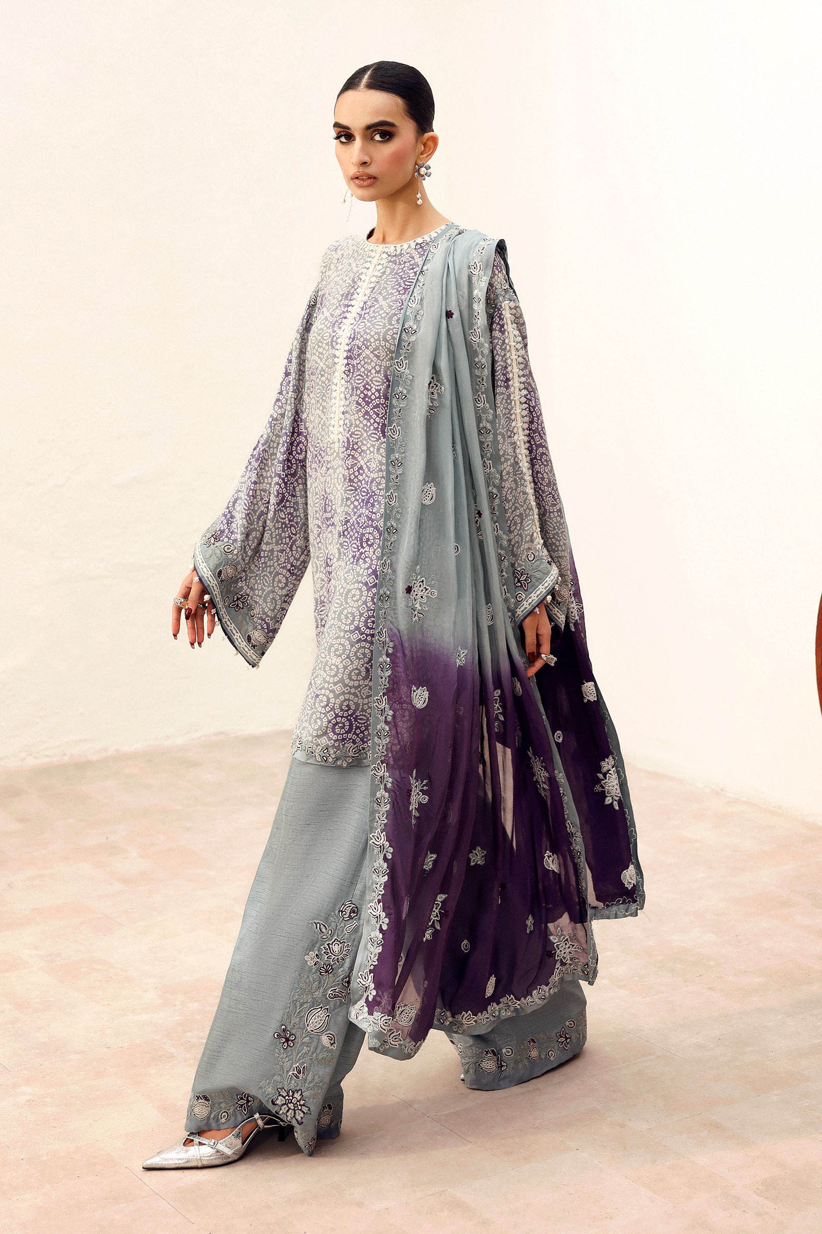 3 Piece Embroidered Silk Suit