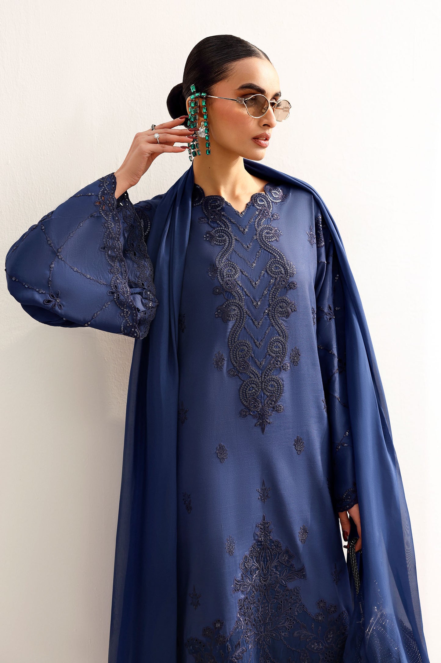 3 Piece Embroidered Raw Silk Suit