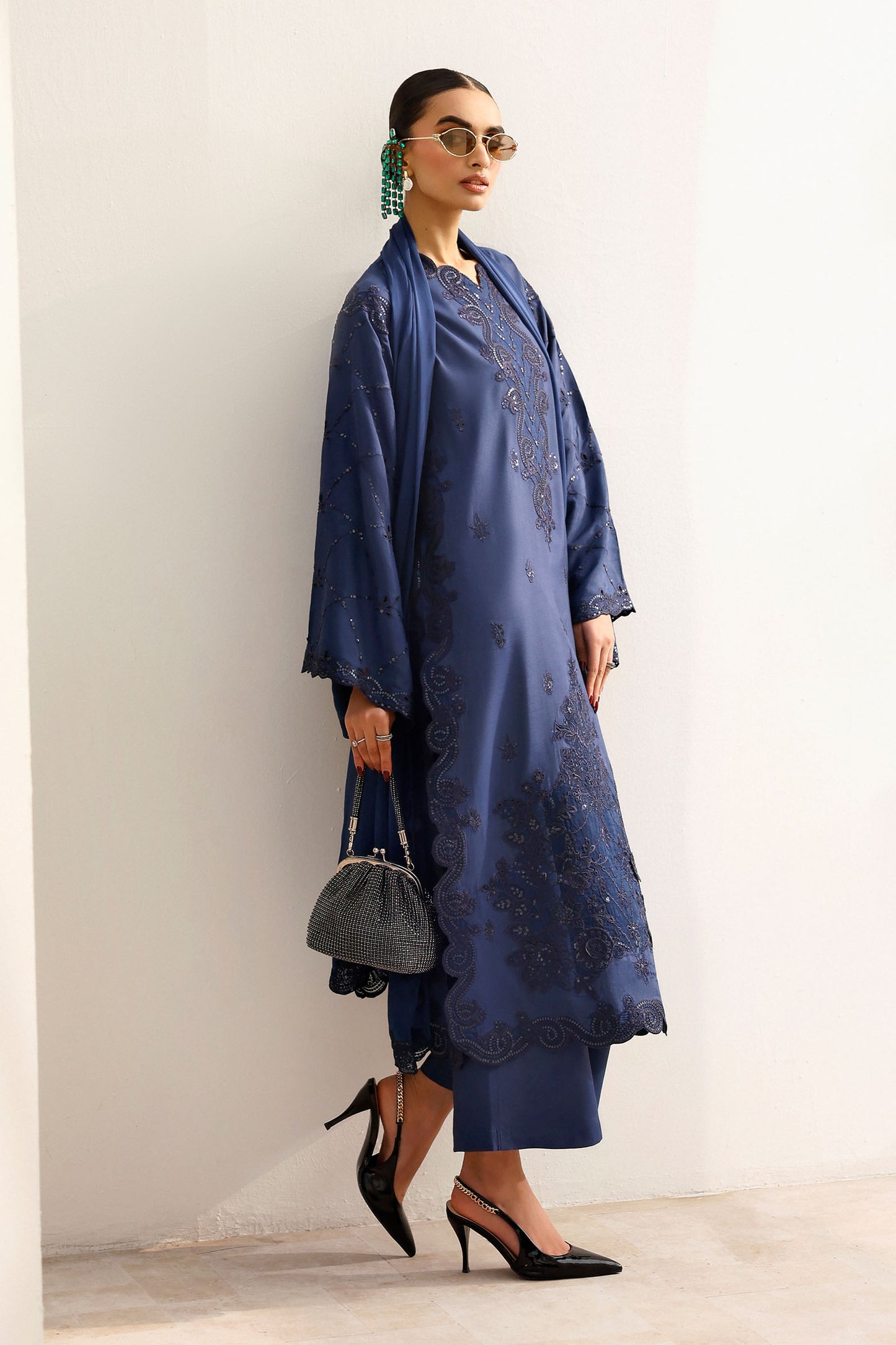 3 Piece Embroidered Raw Silk Suit