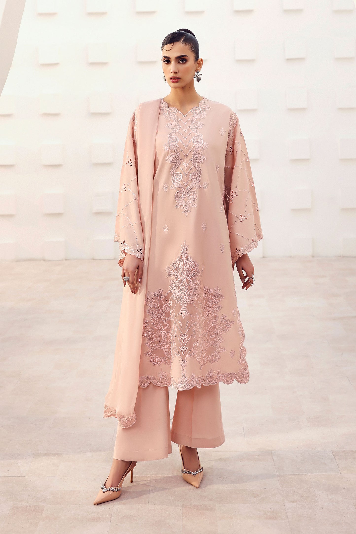 3 Piece Embroidered Raw Silk Suit