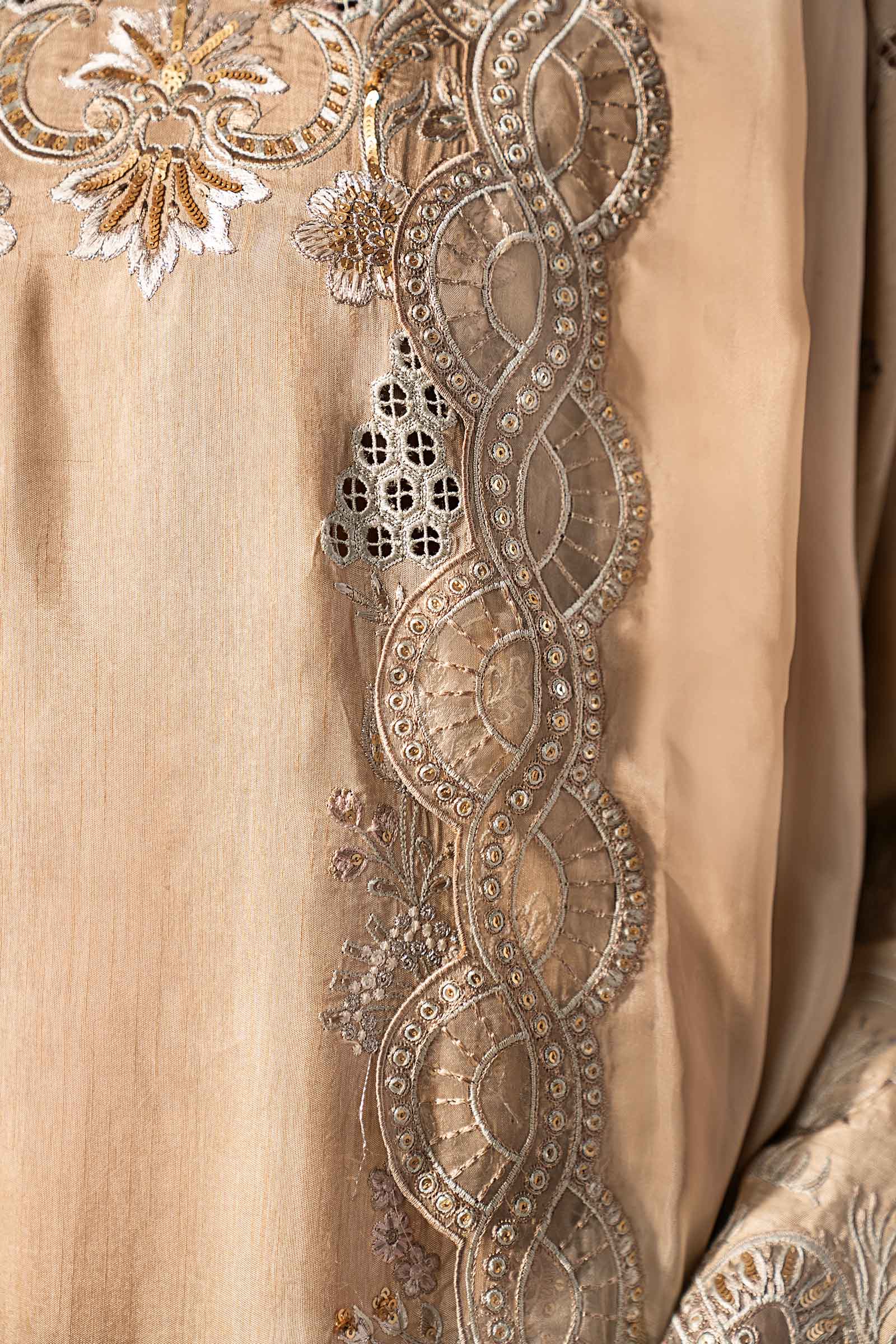 3 Piece Embroidered Raw Silk Suit