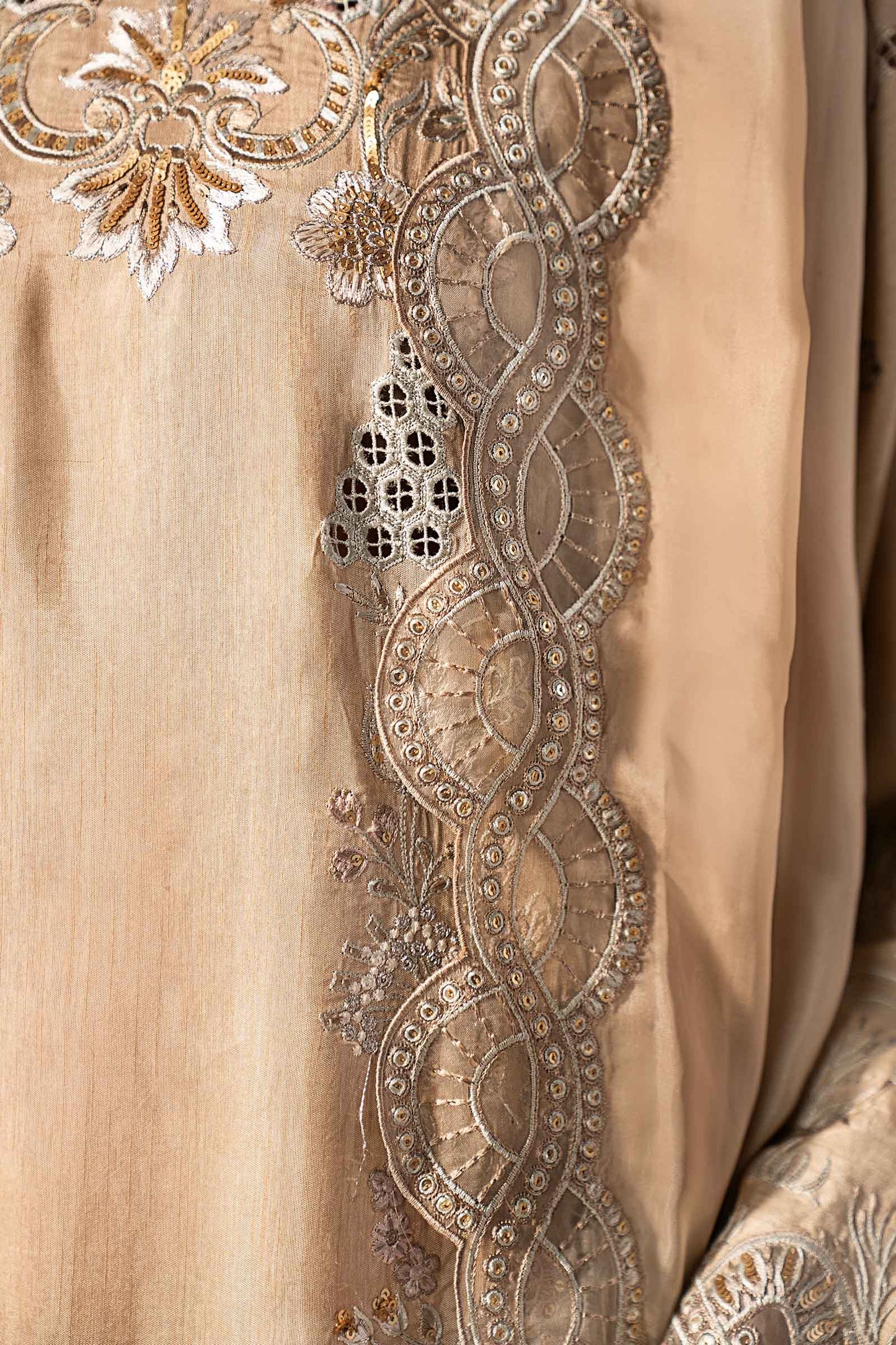 3 Piece Embroidered Raw Silk Suit