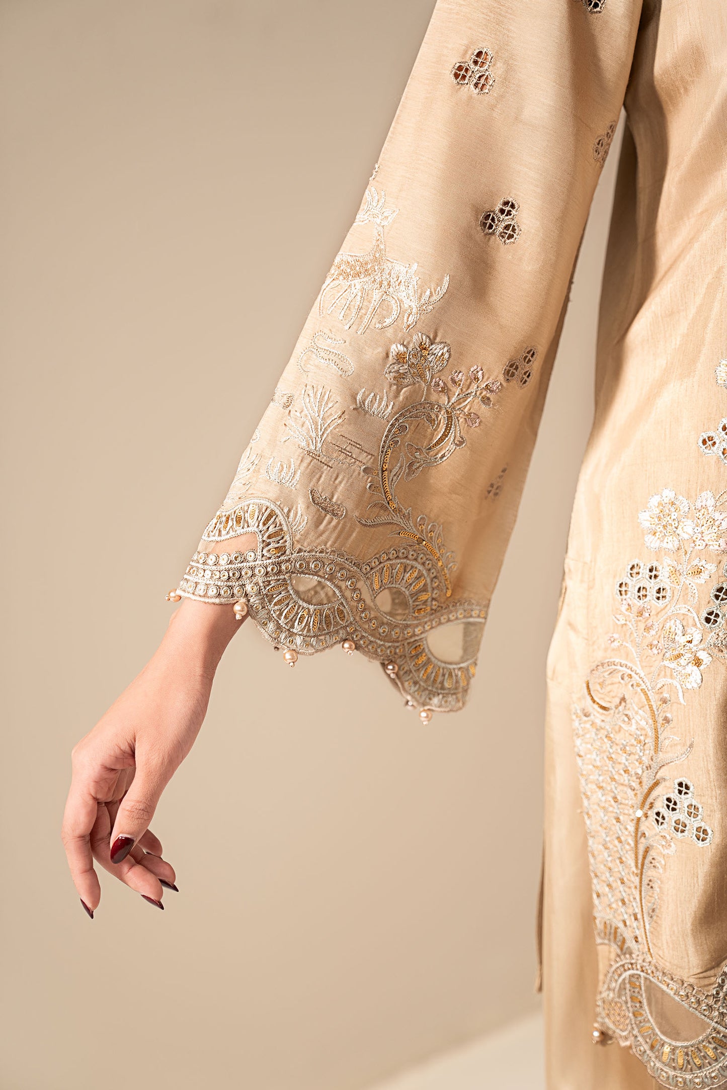 3 Piece Embroidered Raw Silk Suit