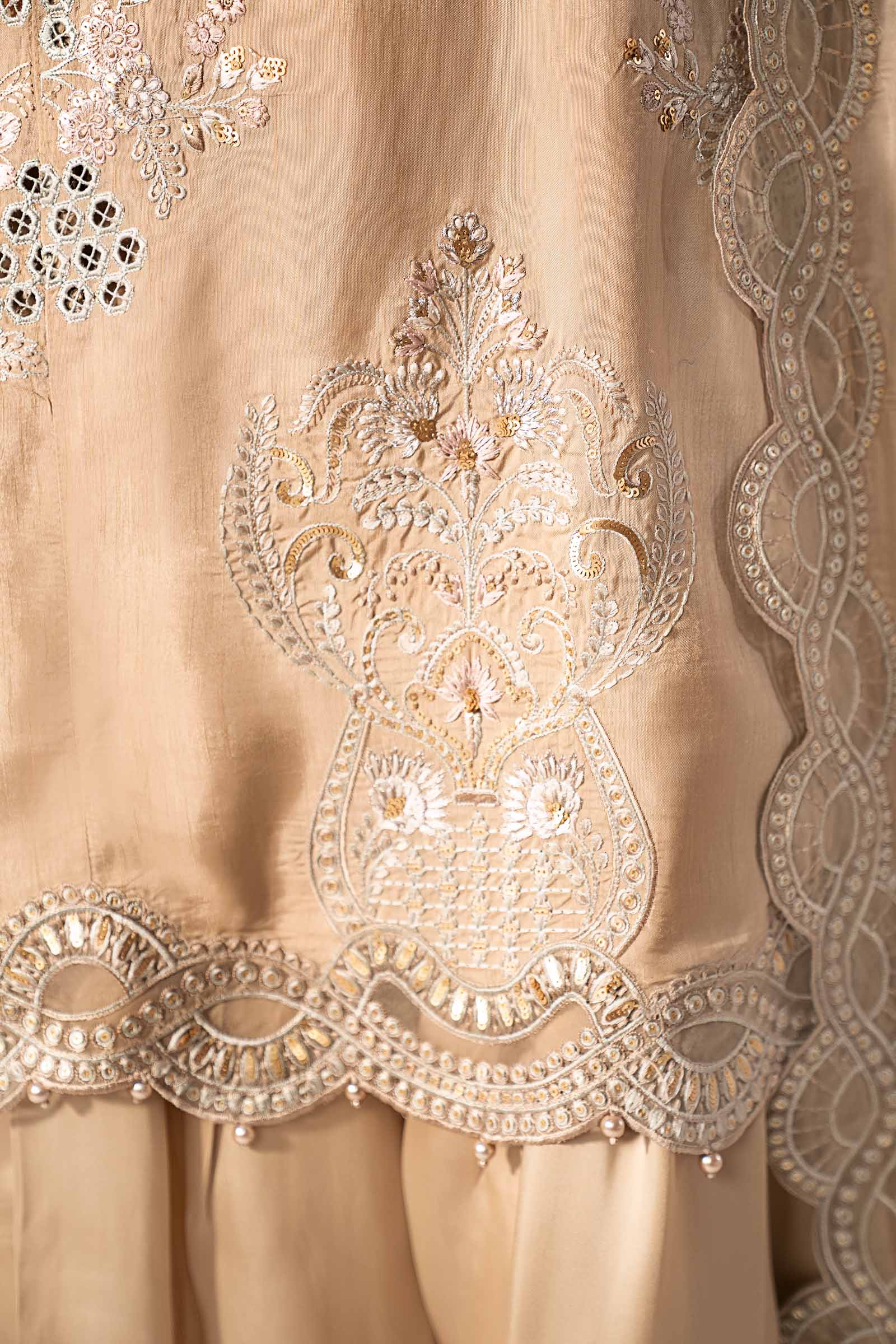 3 Piece Embroidered Raw Silk Suit
