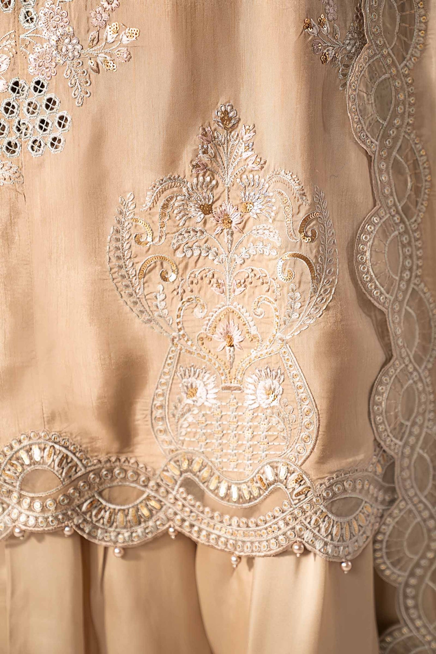 3 Piece Embroidered Raw Silk Suit