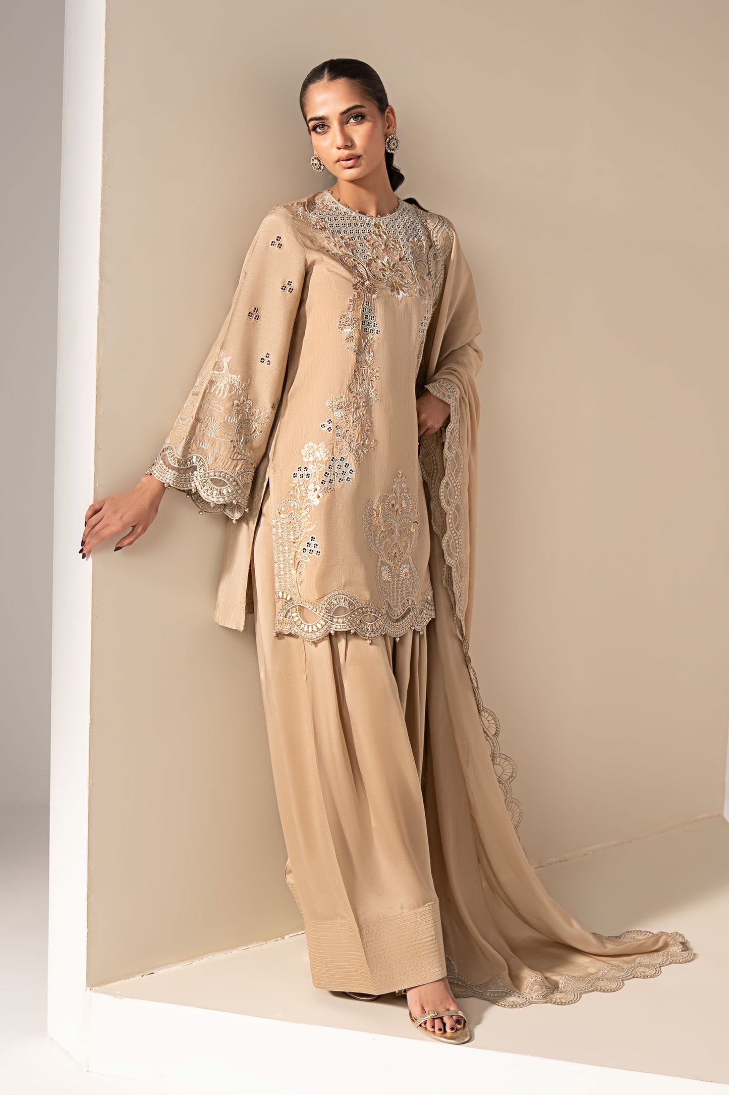 3 Piece Embroidered Raw Silk Suit