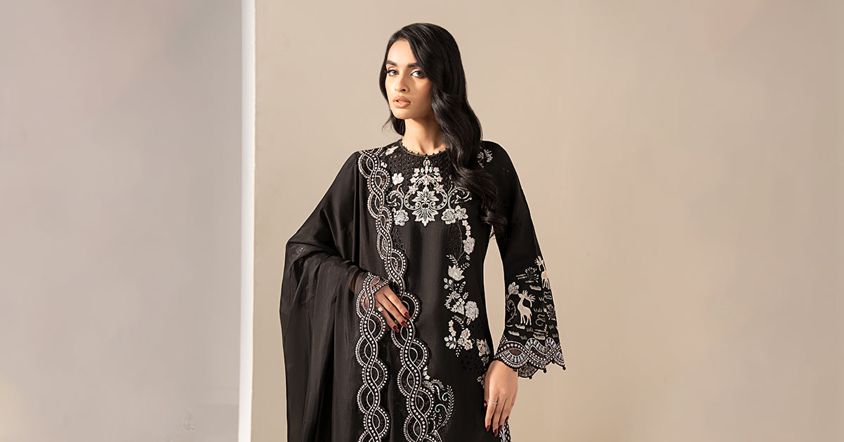 3 Piece Embroidered Raw Silk Suit
