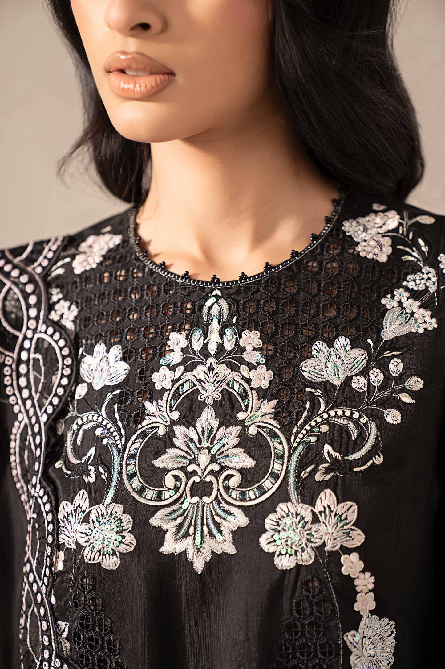 3 Piece Embroidered Raw Silk Suit