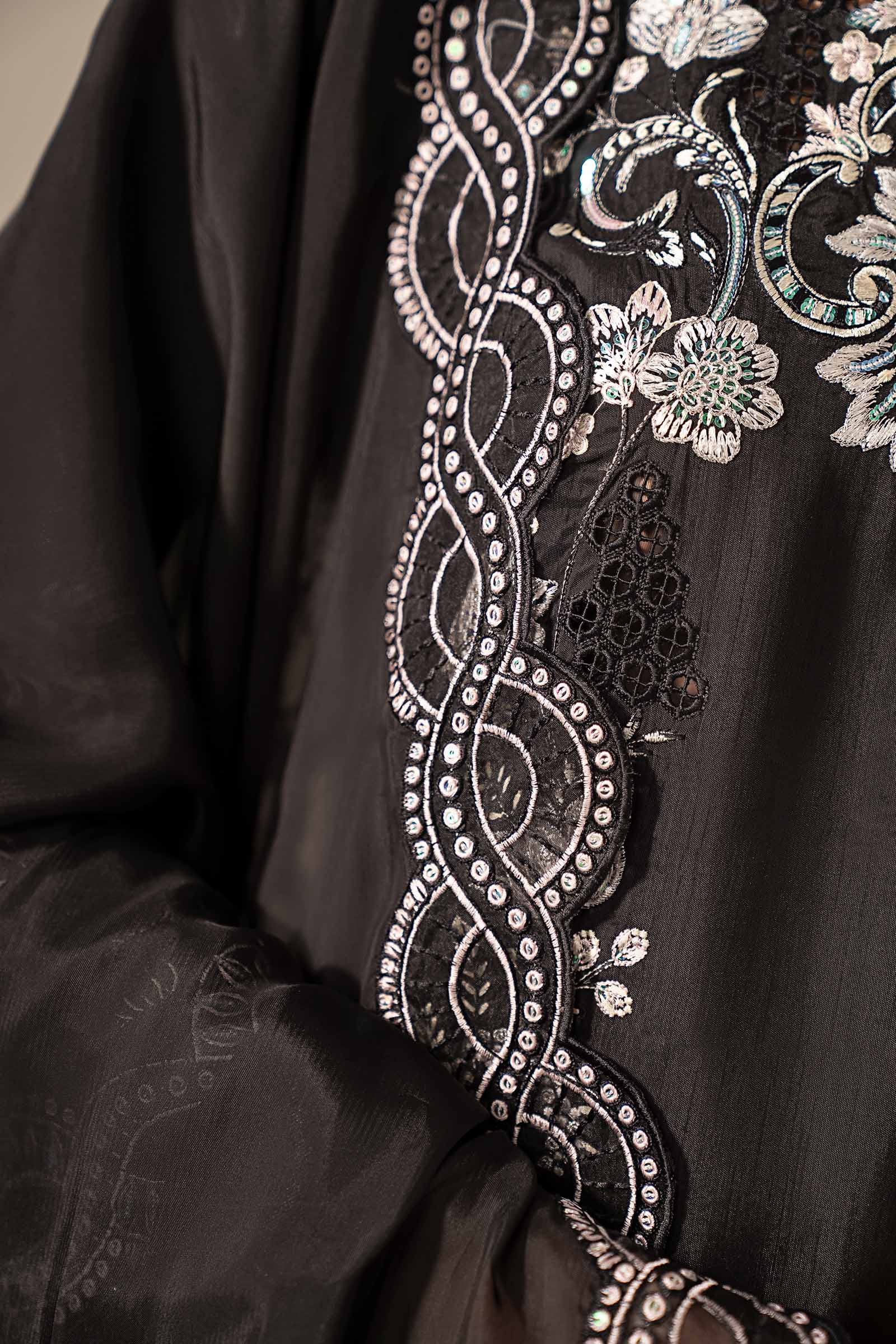 3 Piece Embroidered Raw Silk Suit