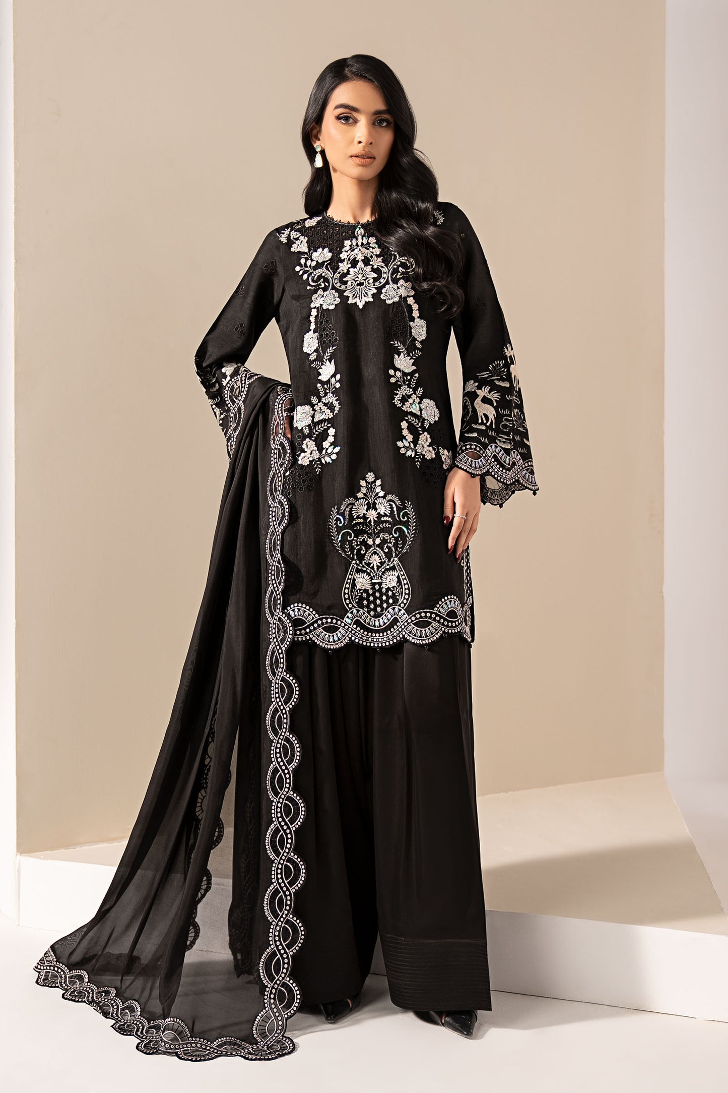 3 Piece Embroidered Raw Silk Suit