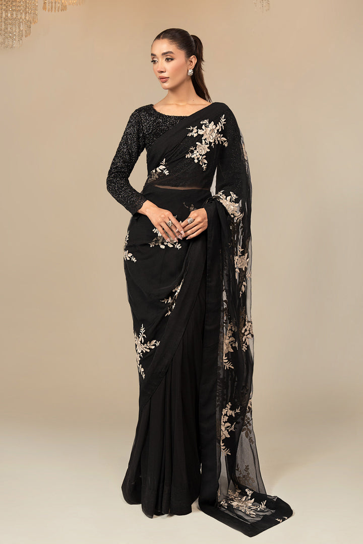 Embroidered Chiffon Saree All Products MBS2504-ESM-BLK