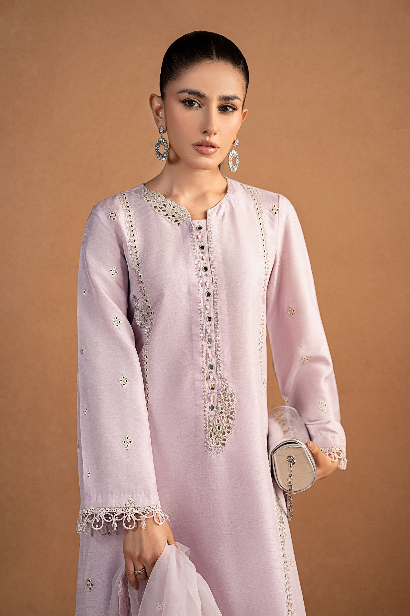 3 Piece Embroidered Raw Silk Suit