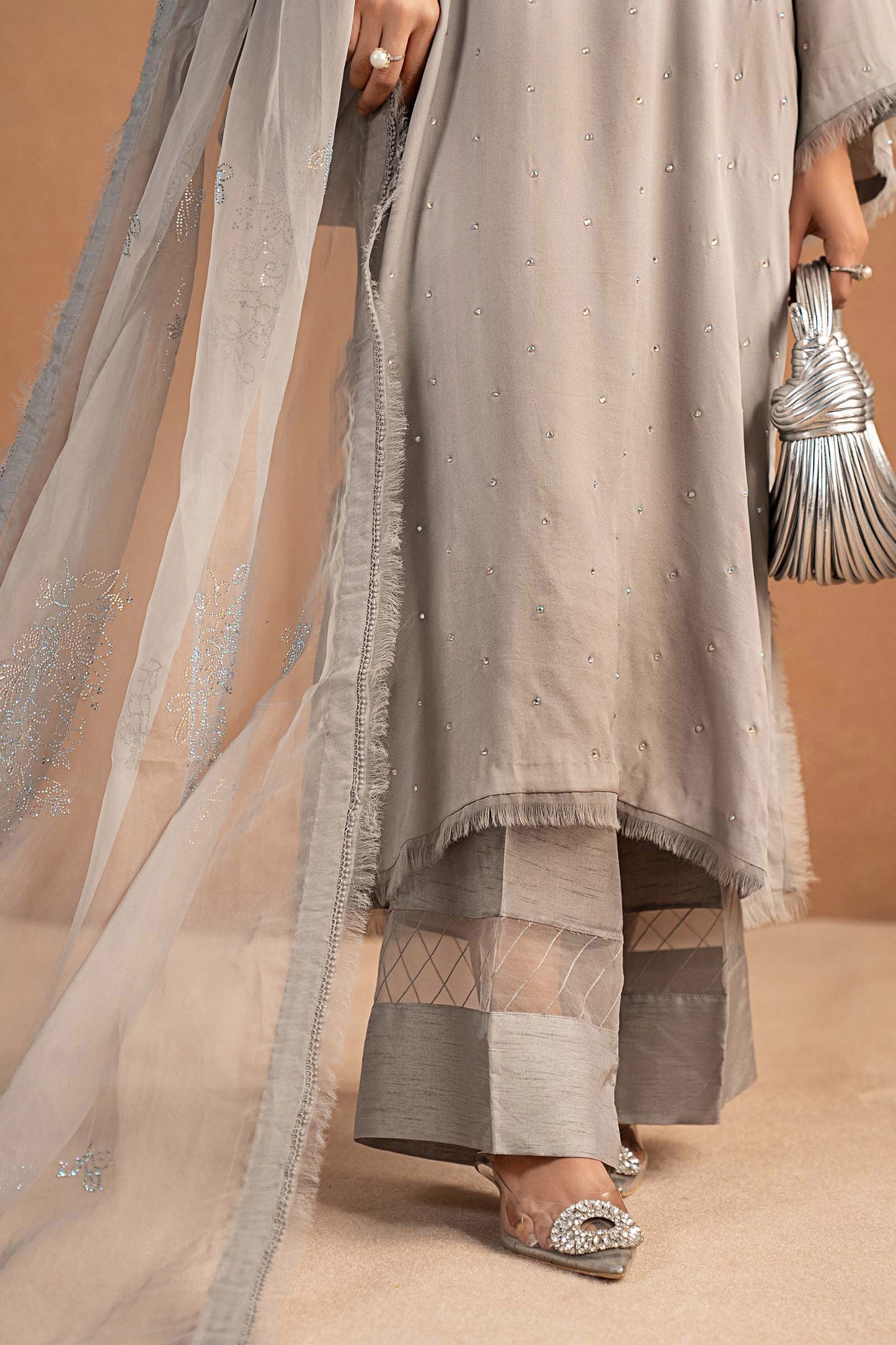 3 Piece Embellished Crepe Suit