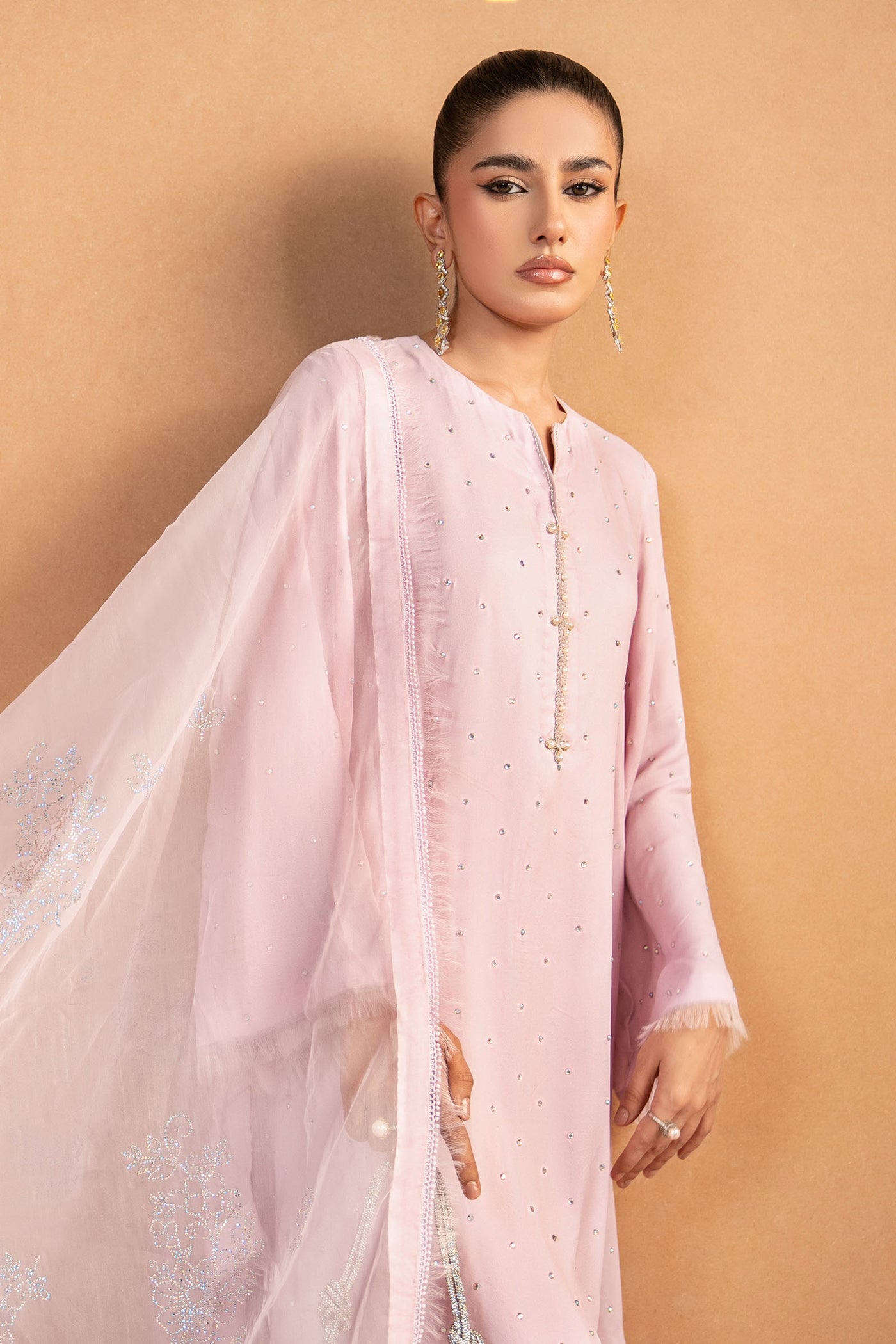 3 Piece Embellished Crepe Suit