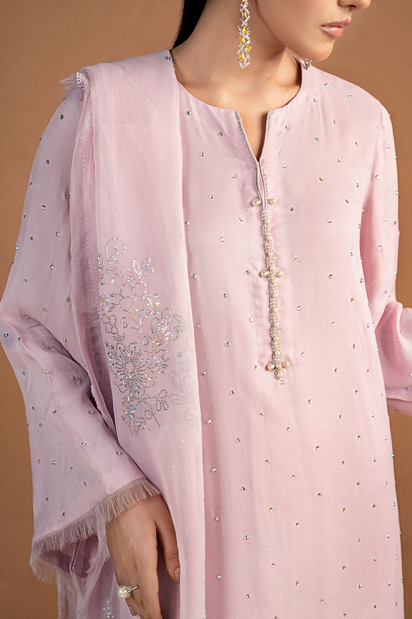 3 Piece Embellished Crepe Suit