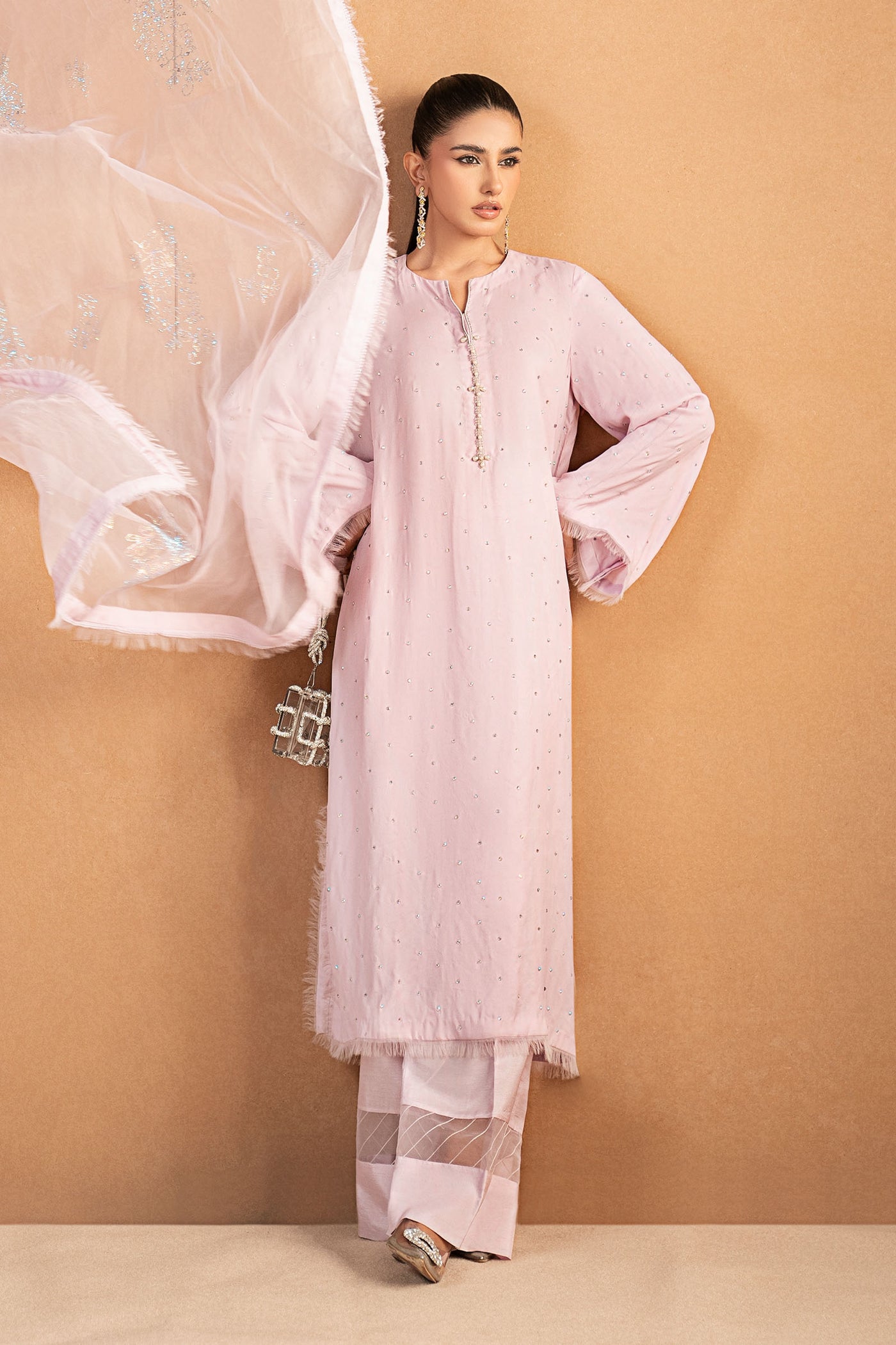 3 Piece Embellished Crepe Suit