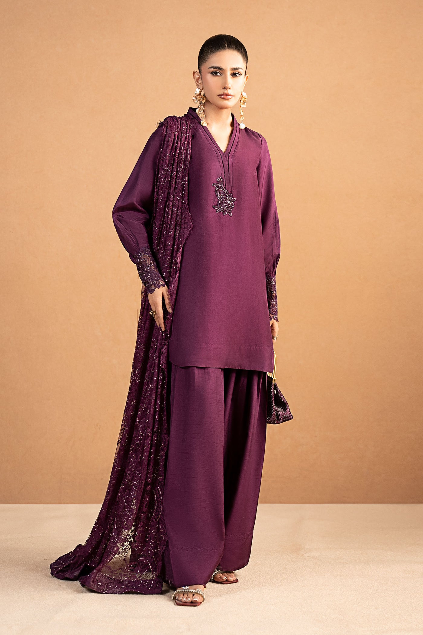 3 Piece Embroidered Tissue Silk Suit