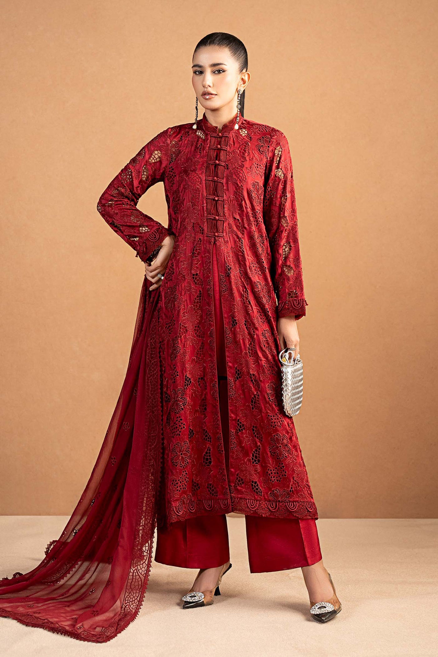 3 Piece Embroidered Shamoze Silk Suit