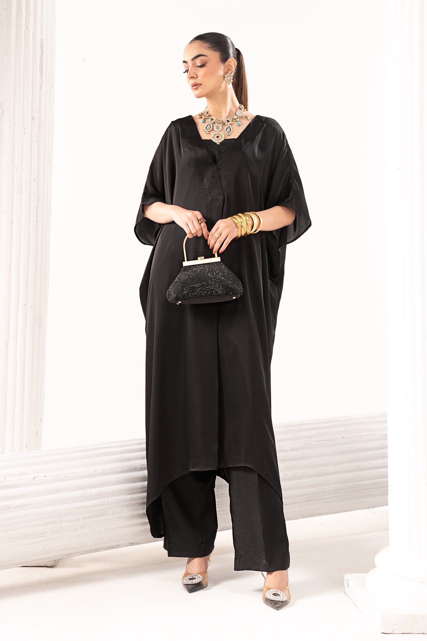 3 Piece Embroidered Satin Silk Suit