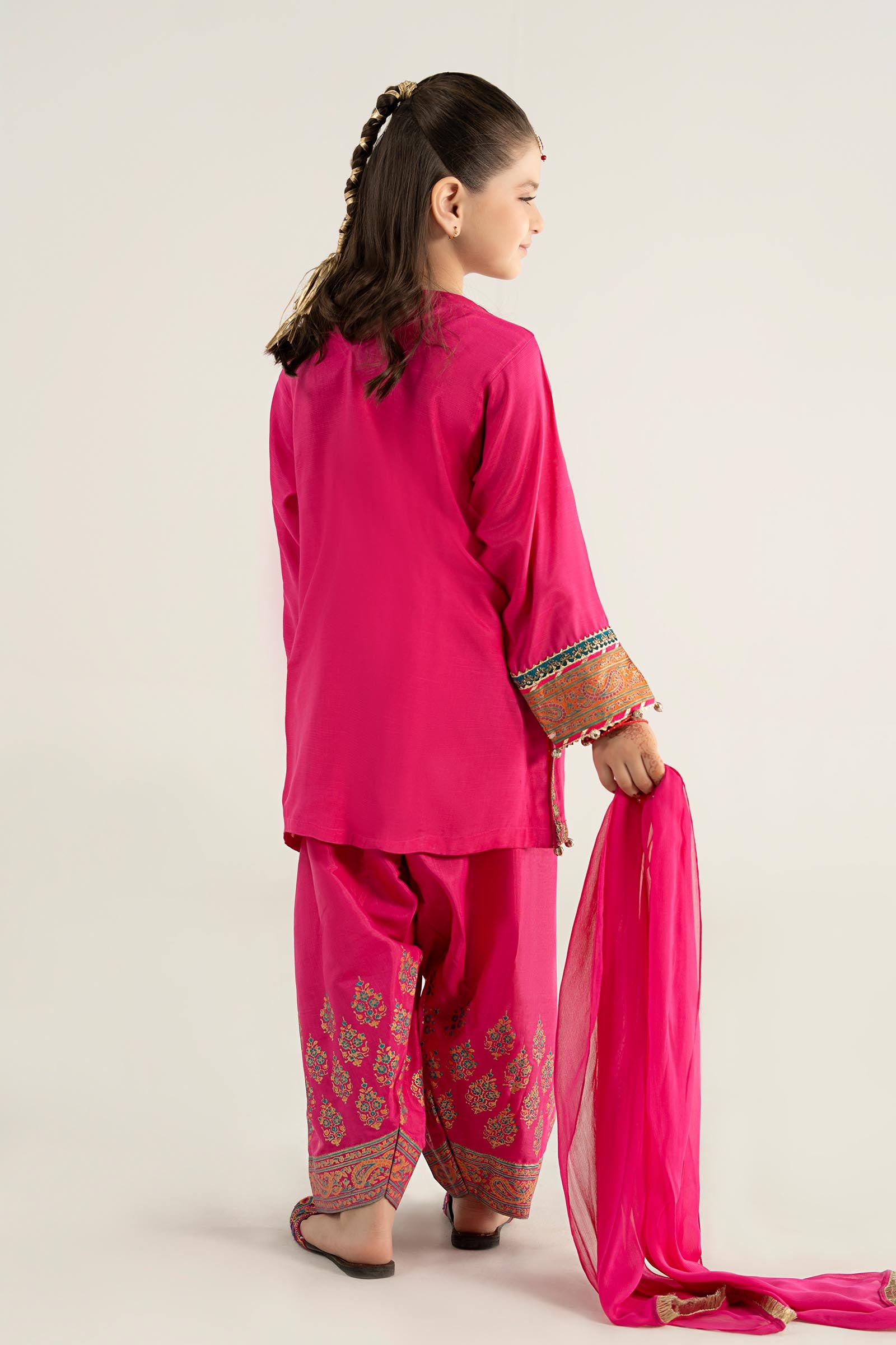 3 Piece Embroidered Raw Silk Suit