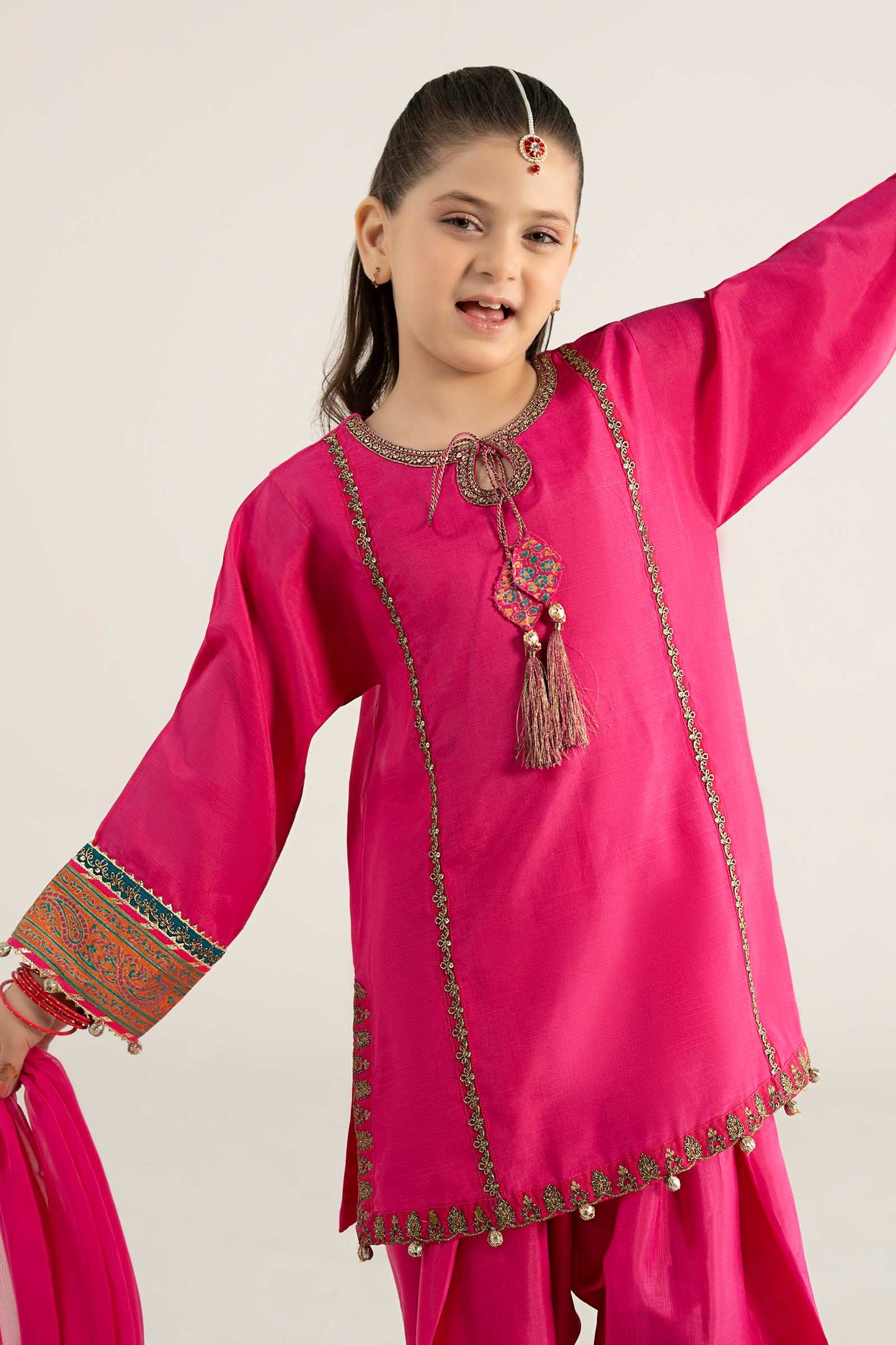 3 Piece Embroidered Raw Silk Suit
