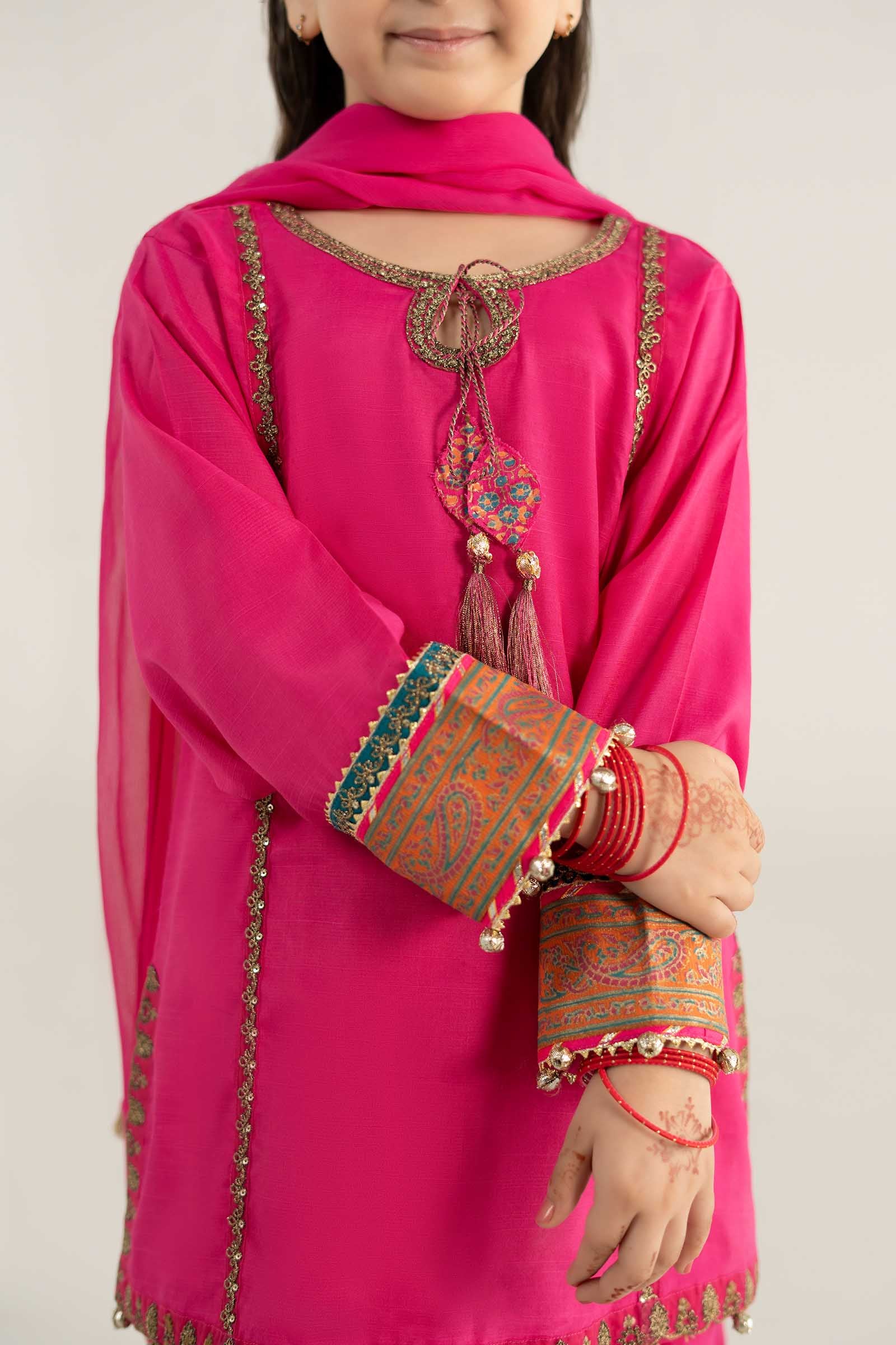 3 Piece Embroidered Raw Silk Suit